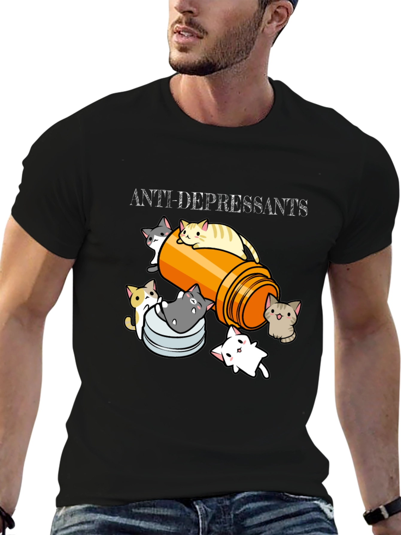 Black Anti-Depressants Kitten T-Shirt view 6