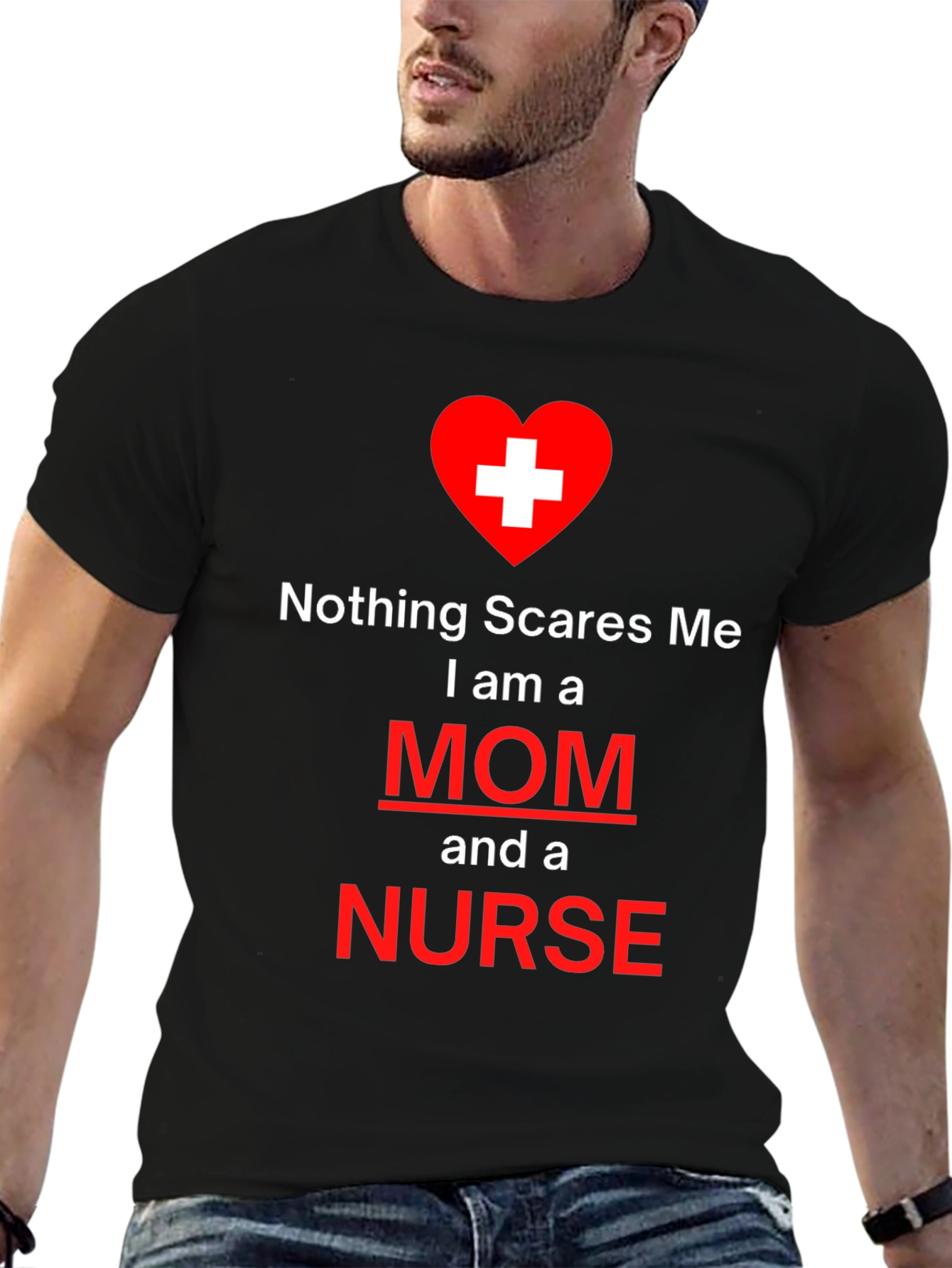 Black Nothing Scares Me Mom and Nurse T-Shirt view 6