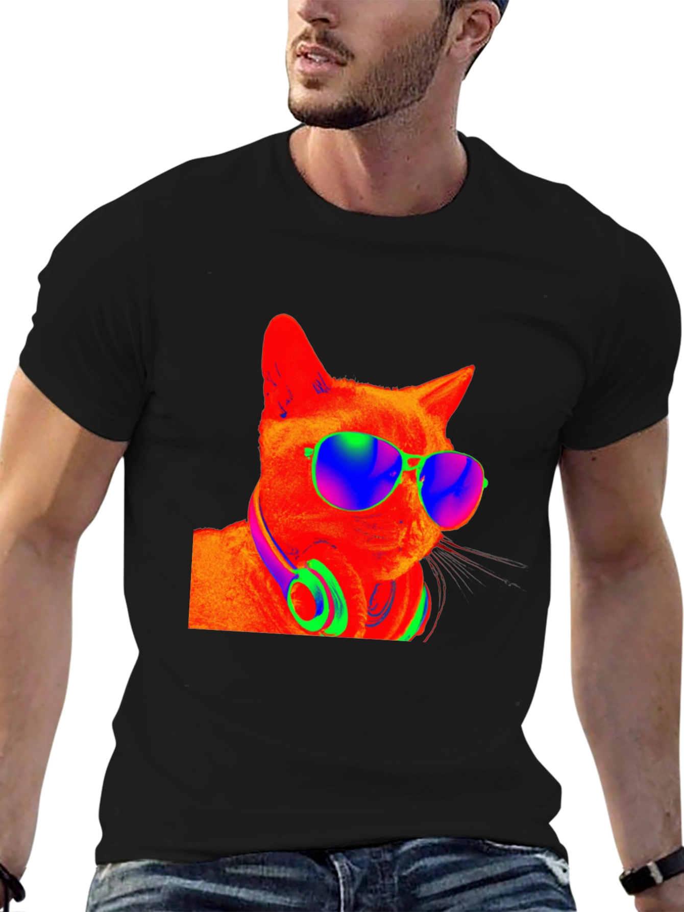 Black Cool Cat Tee - Funky Shades & Headphones view 6
