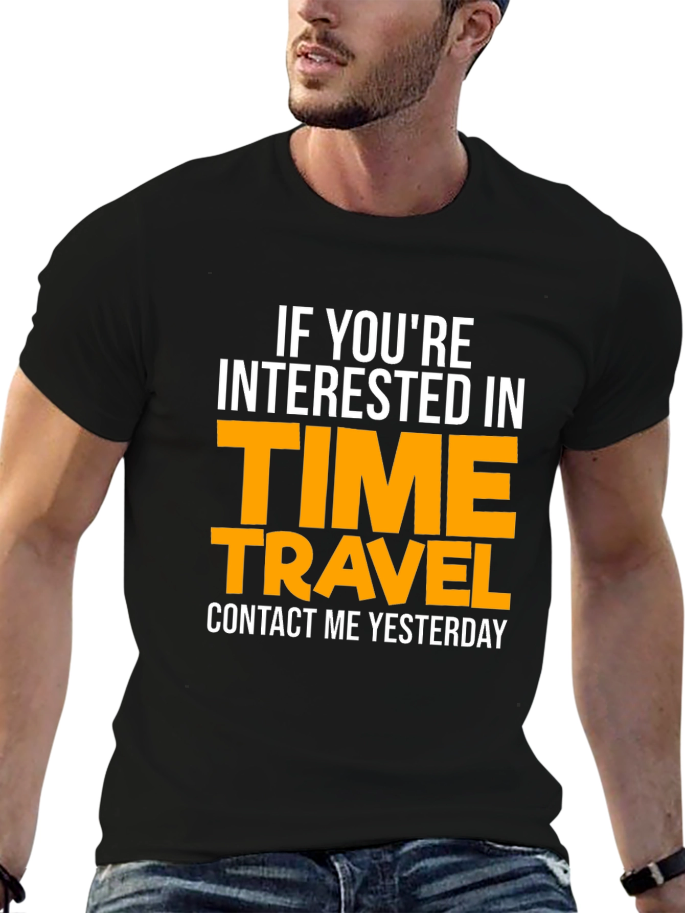 Black Time Travel T-Shirt: Contact Me Yesterday! view 6