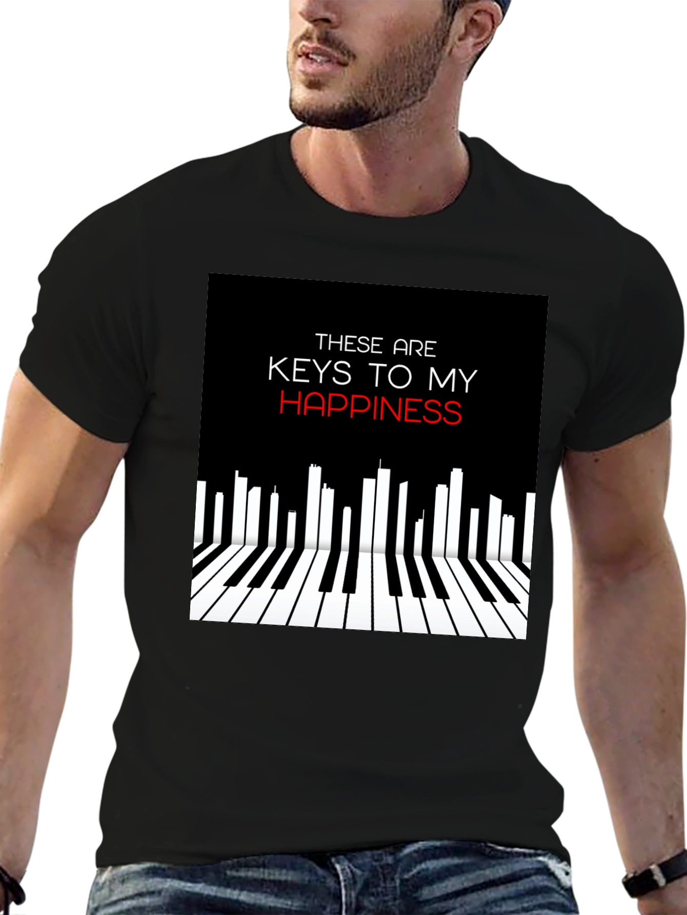 Black Piano Keys of Happiness Graphic Tee view 6