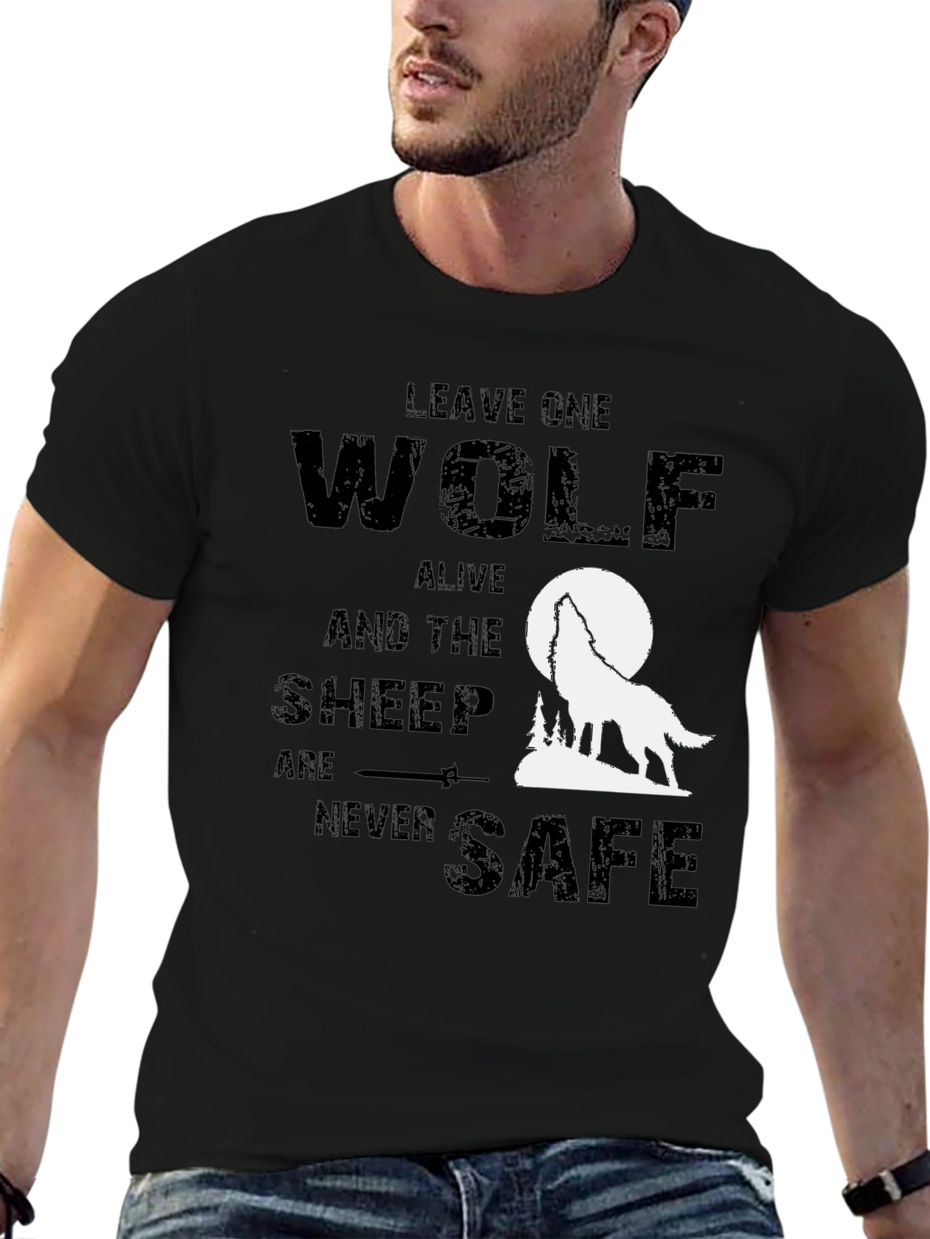 Black Wolf Graphic T-Shirt - Leave One Wolf Alive Tee view 6