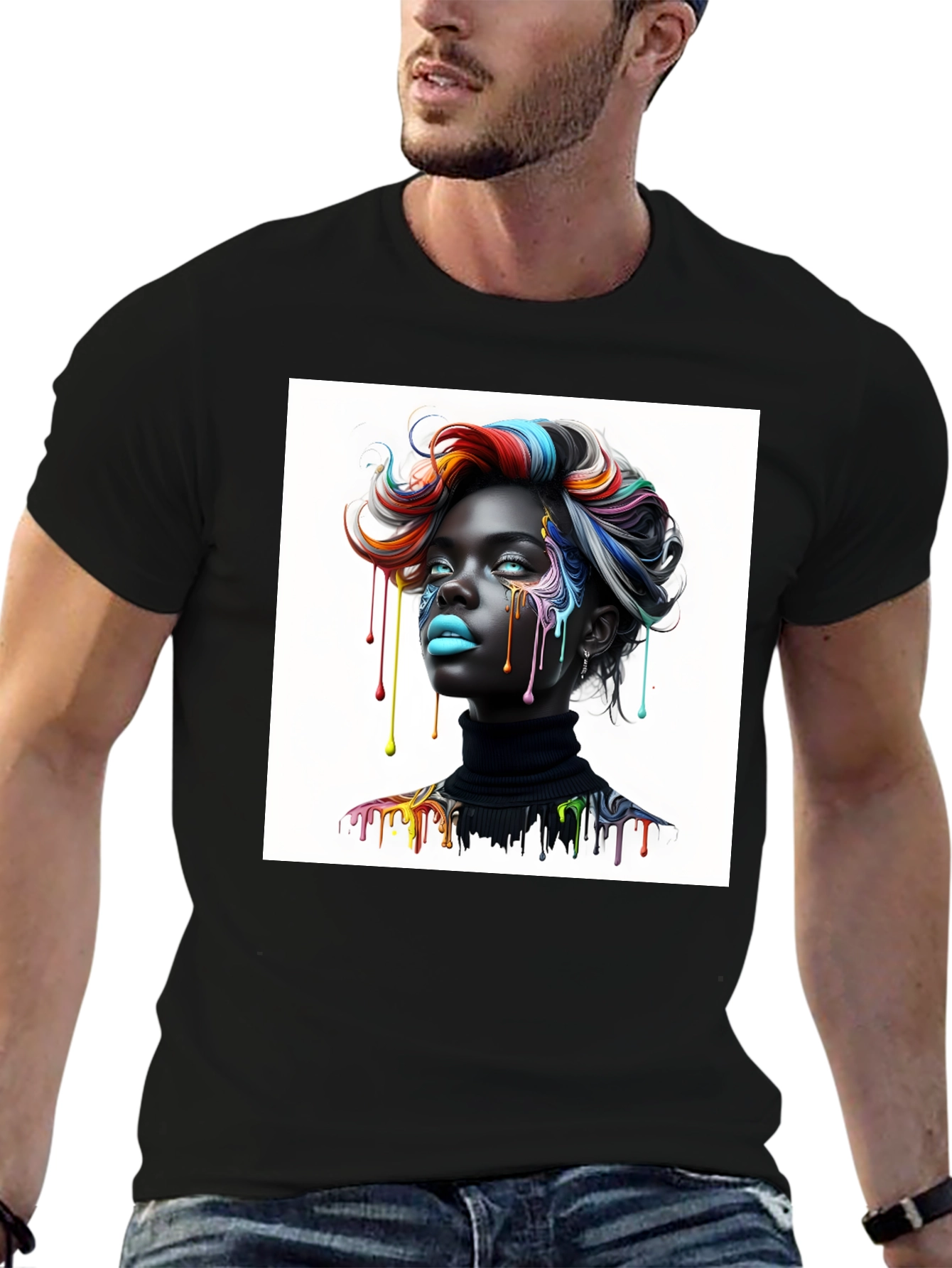 Black Artistic Woman Graphic Tee - Black view 6