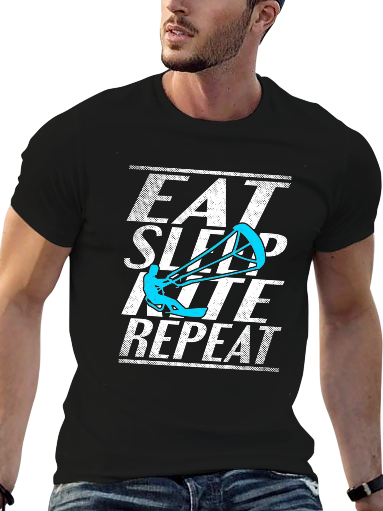 Black Eat Sleep Kite Repeat Graphic Tee view 6