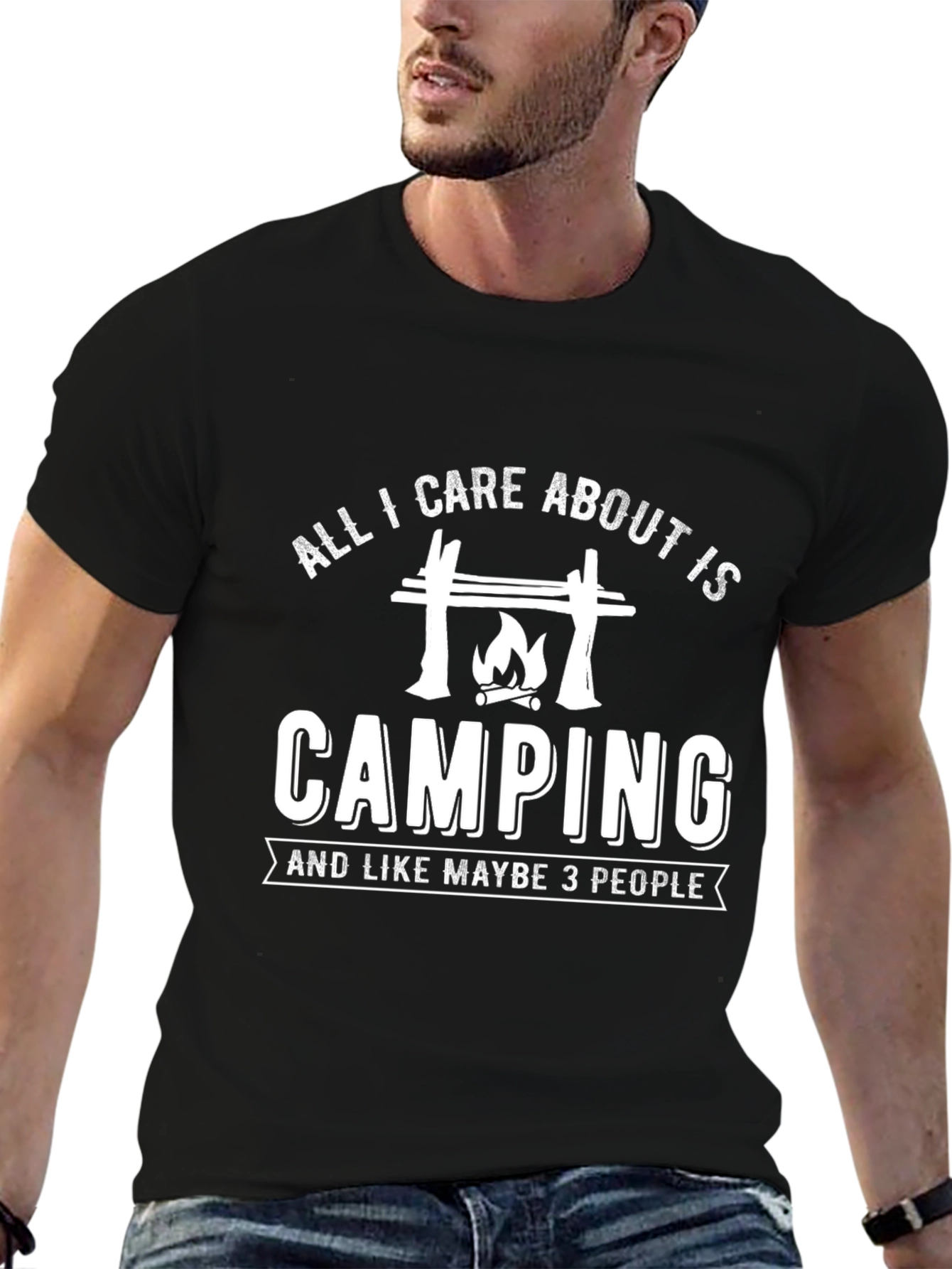 Black Camping Graphic T-Shirt - All I Care About view 6