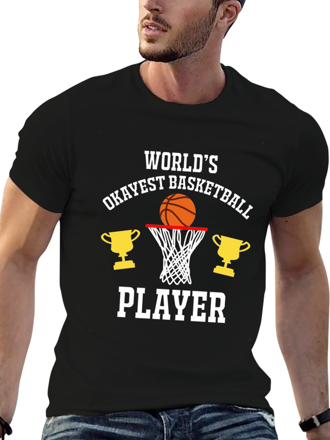 Black World's Okayest Basketball Player Graphic T-Shirt view 6