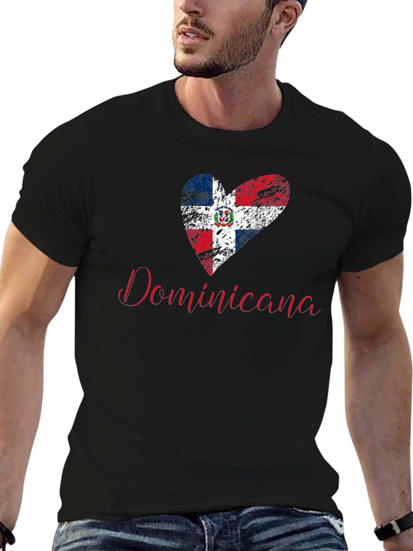 Black Dominicana Heart Flag T-Shirt - Patriotic Pride view 6