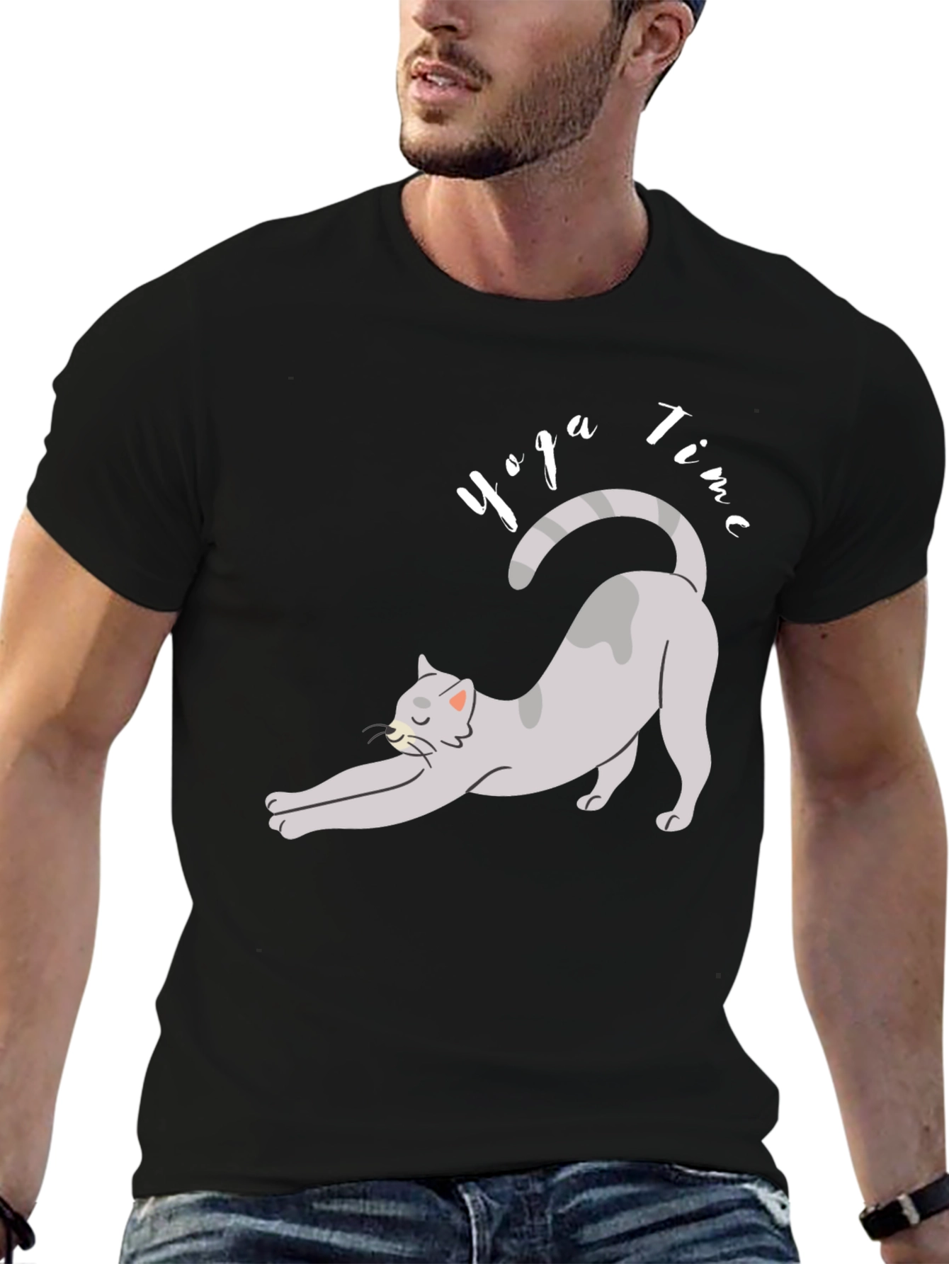 Black Yoga Cat T-Shirt - Time to Relax! view 6