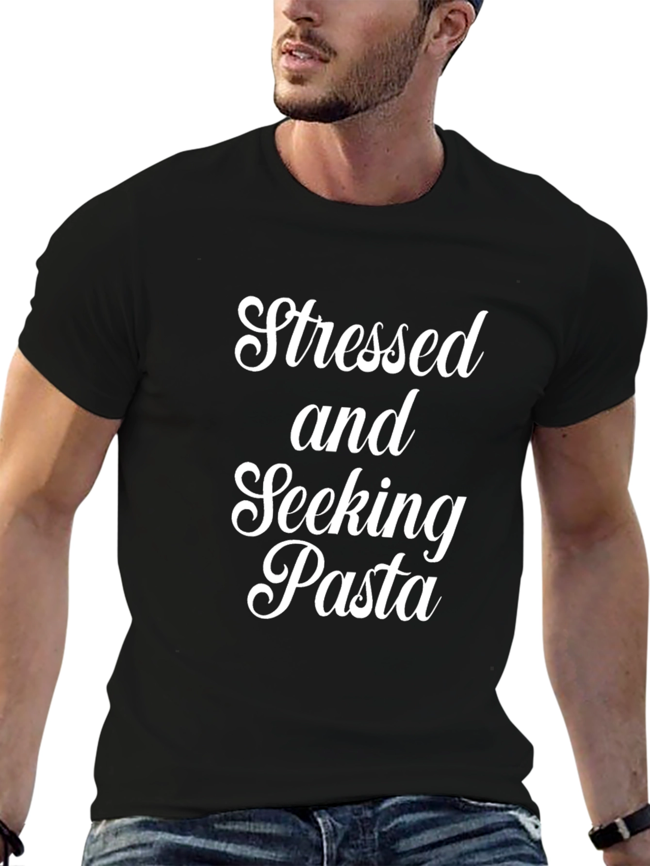 Black Stressed and Seeking Pasta T-Shirt view 6