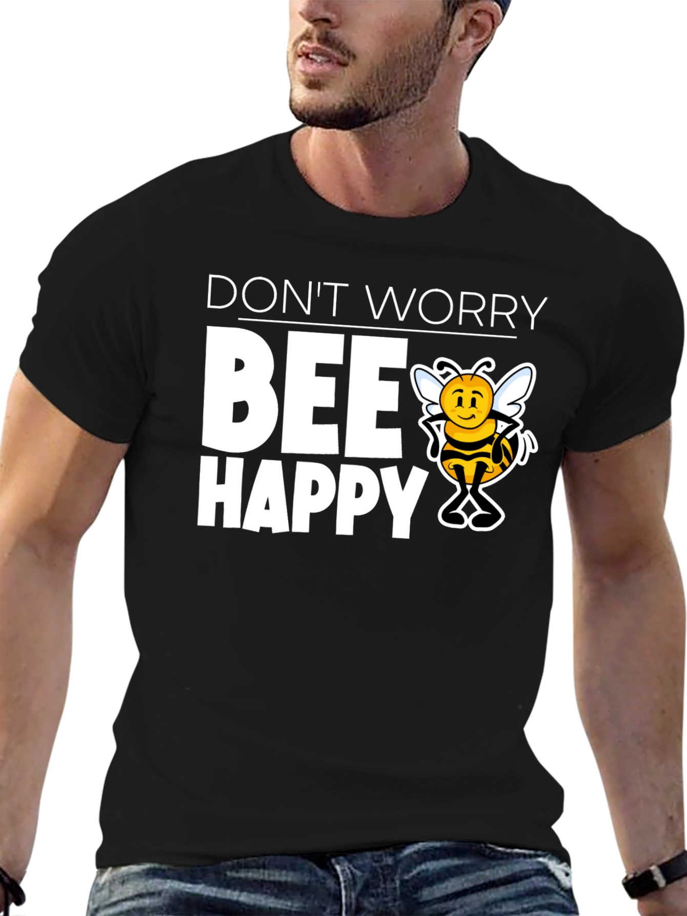 Black Don't Worry BEE Happy Graphic T-Shirt view 6