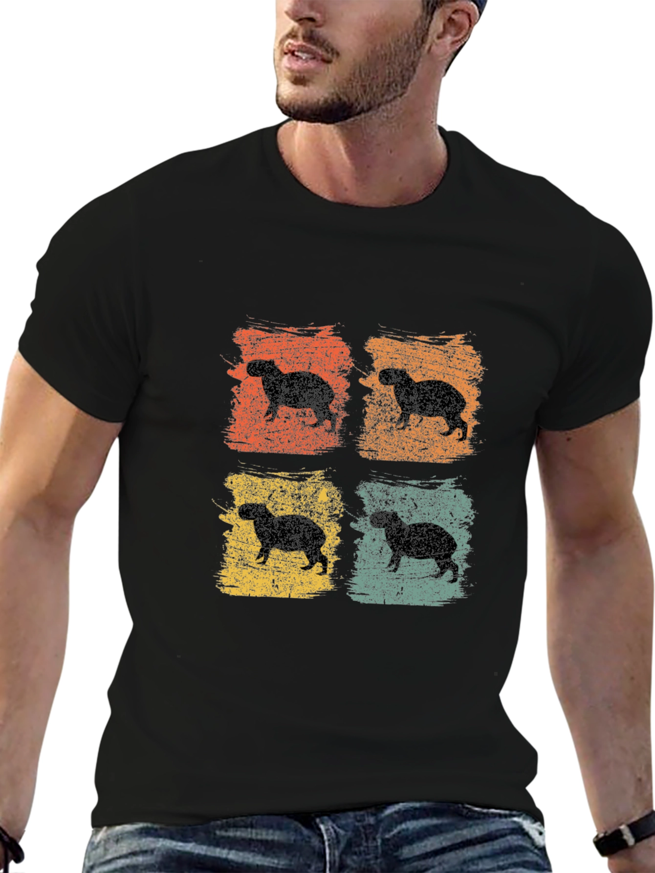 Black Retro Capybara Graphic T-Shirt view 6