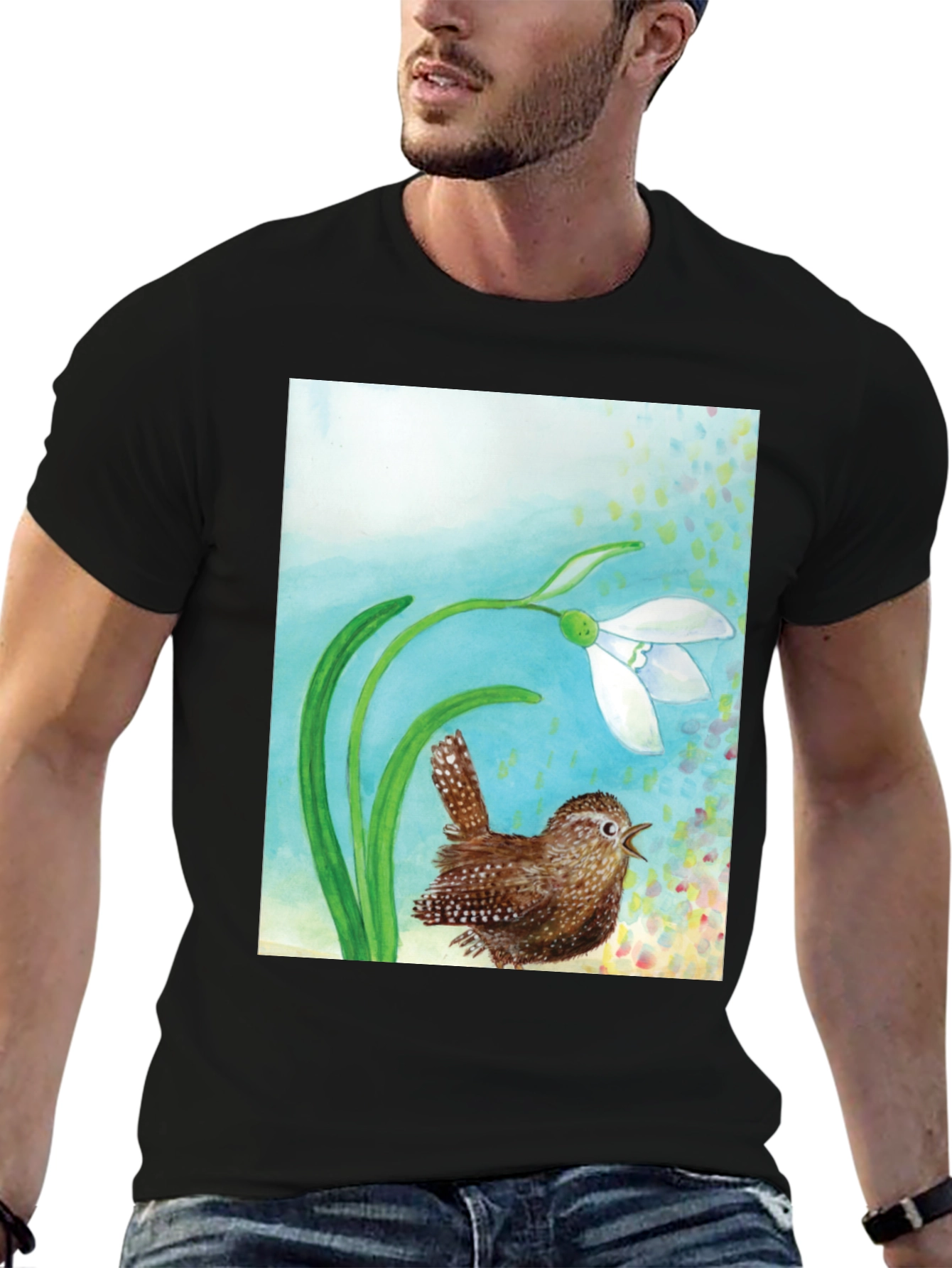 Black Snowdrop and Wren T-Shirt view 6