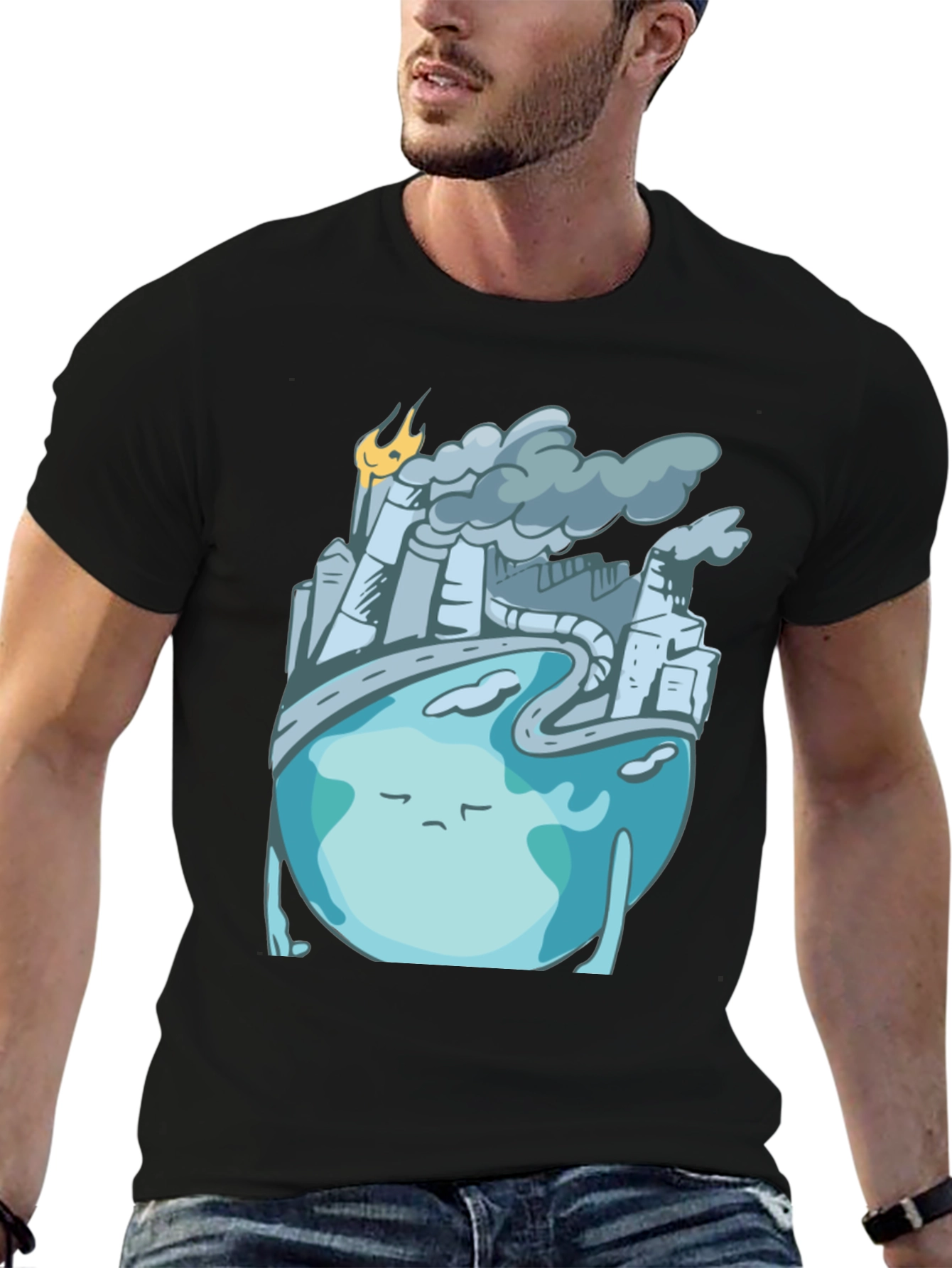 Black Sad Earth Pollution T-Shirt view 6