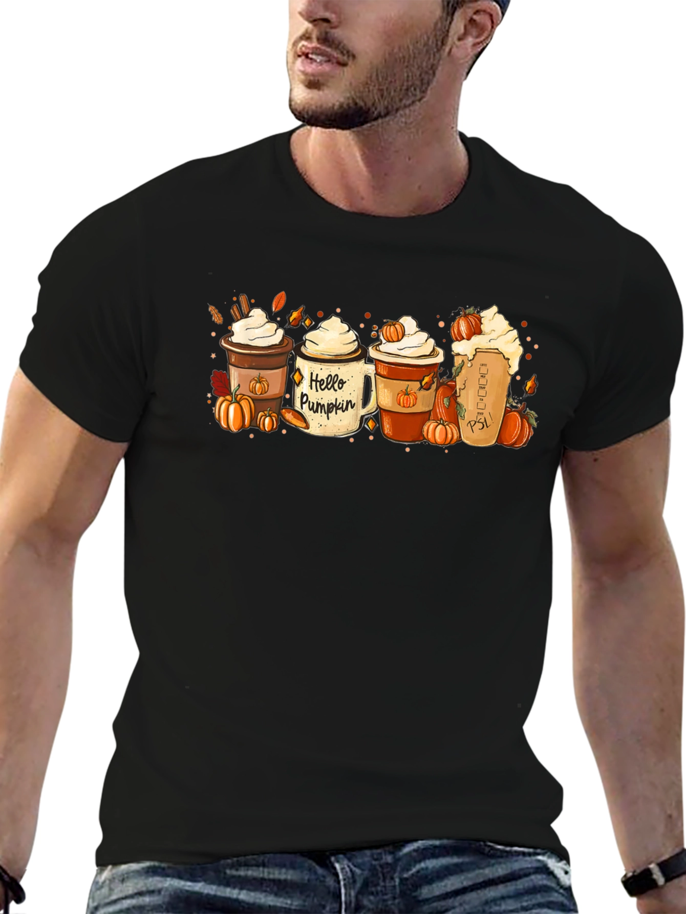 Black Hello Pumpkin Coffee T-Shirt view 6