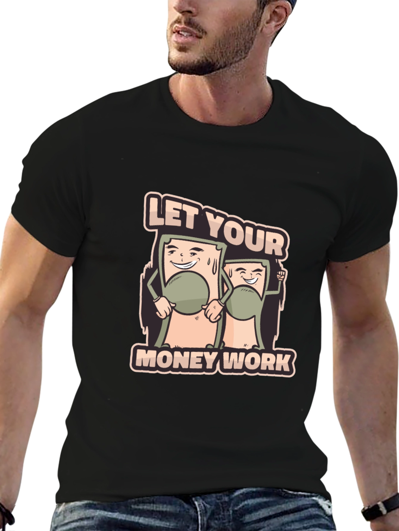 Black Let Your Money Work Graphic Tee view 6