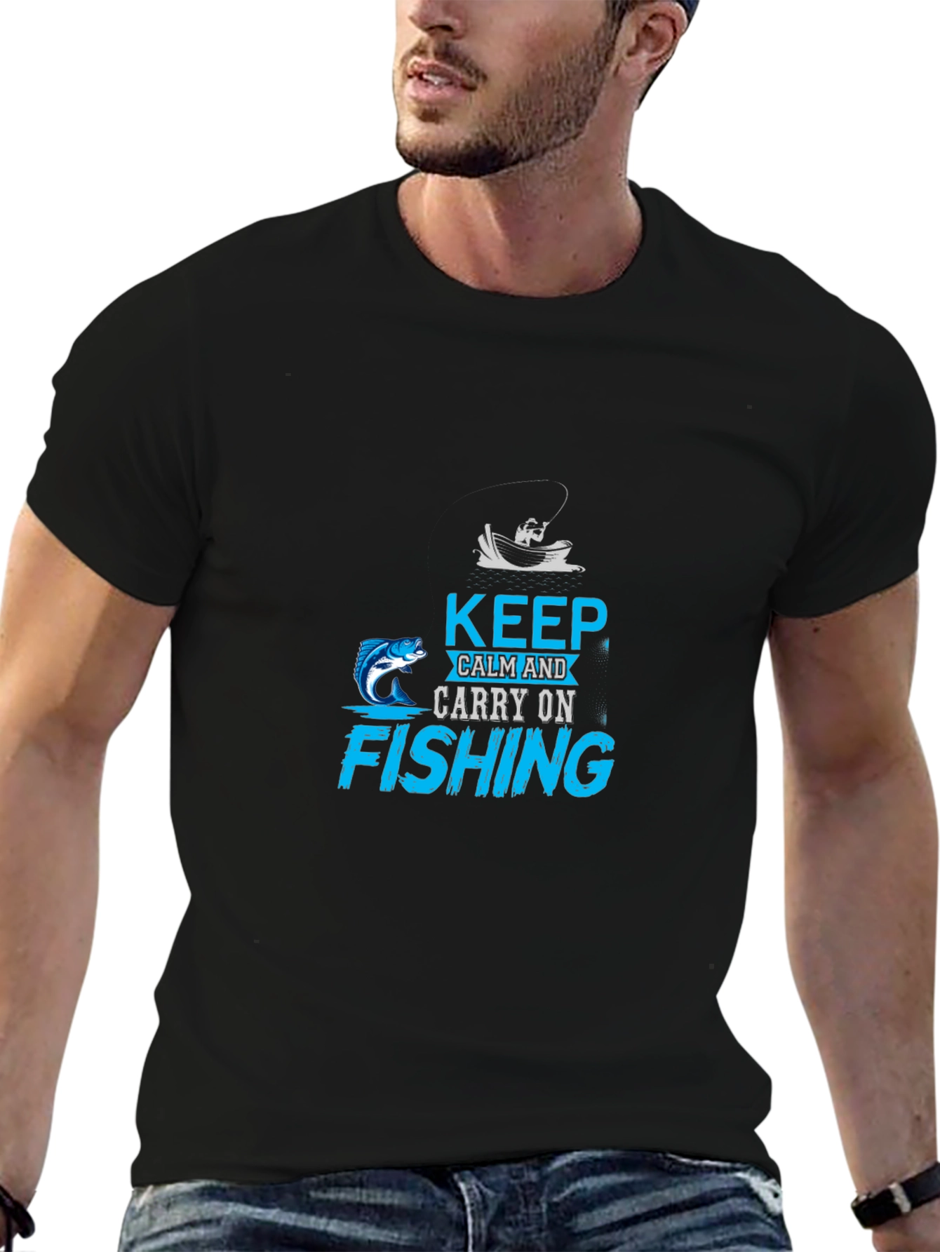 Black Keep Calm Fishing T-Shirt - Angler Gift view 6