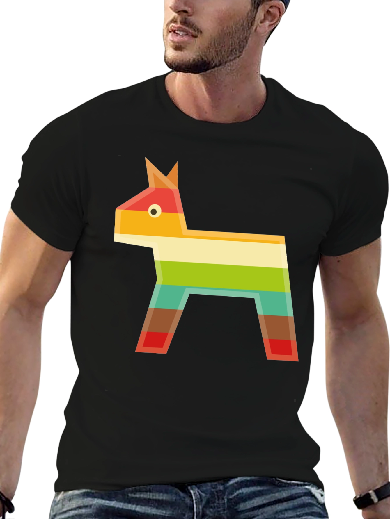 Black Geometric Piñata Graphic Tee - Black Casual T-Shirt view 6