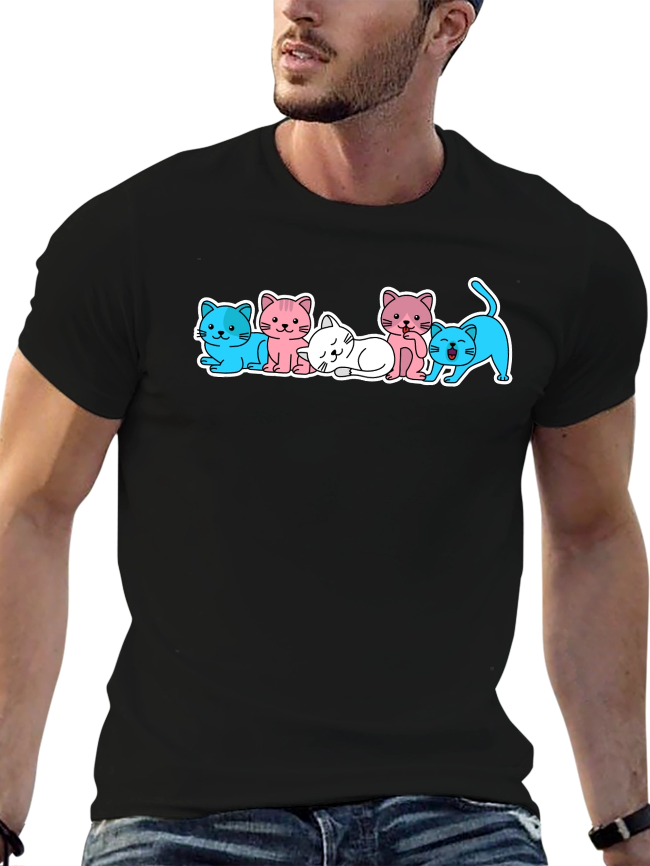 Black Cute Kitten Cartoon T-Shirt view 6