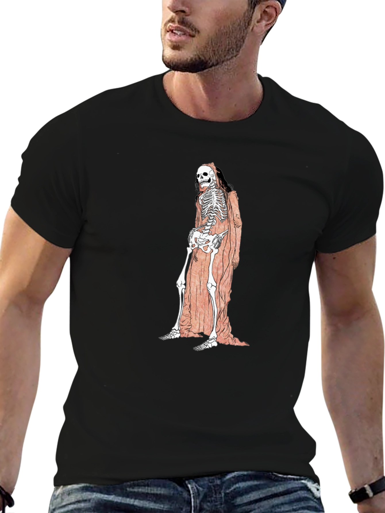 Black Grim Reaper Skeleton Graphic Tee - Unisex Black T-Shirt view 6