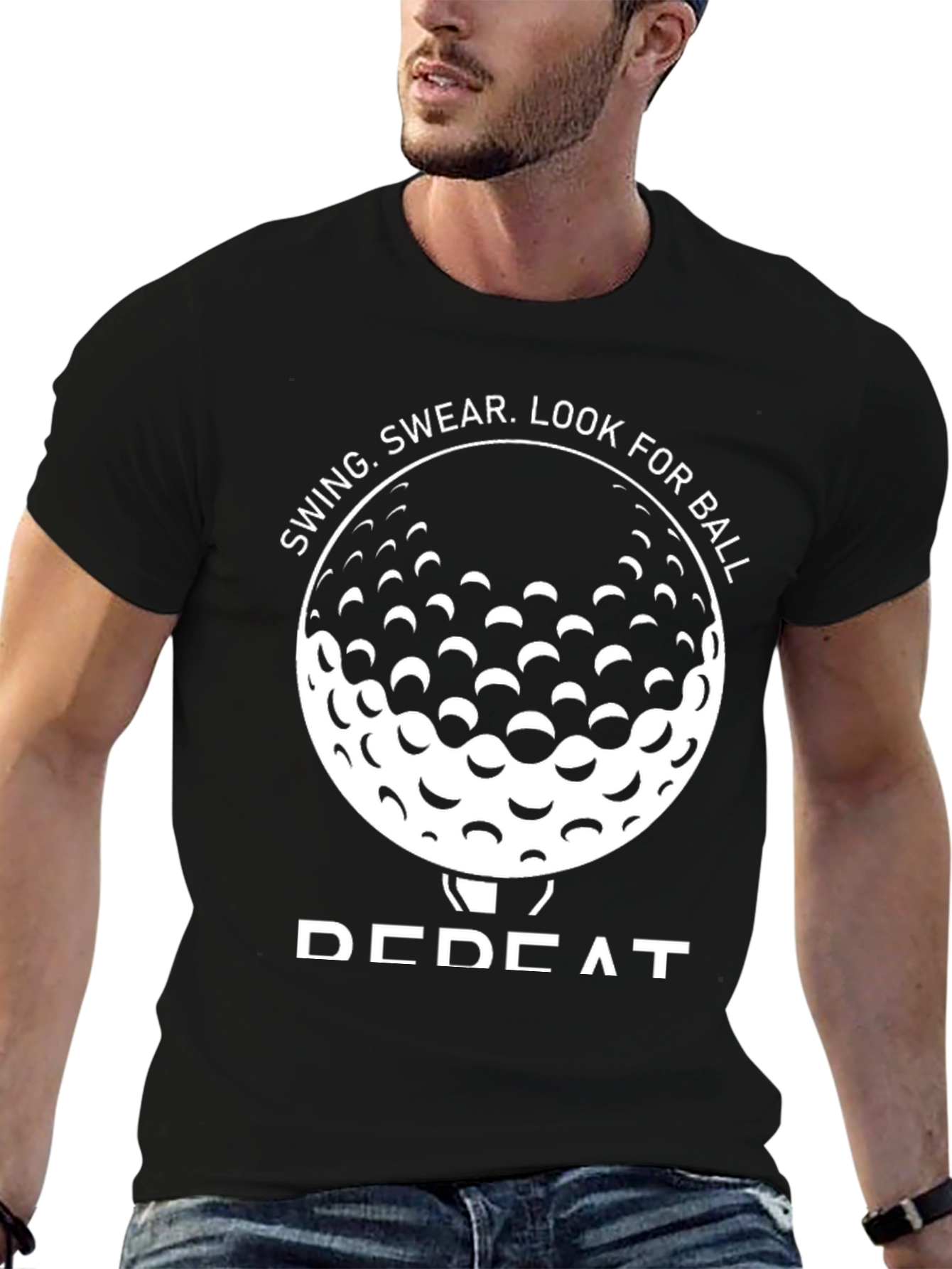 Black Golf Swing, Swear, Look, Repeat T-Shirt view 6