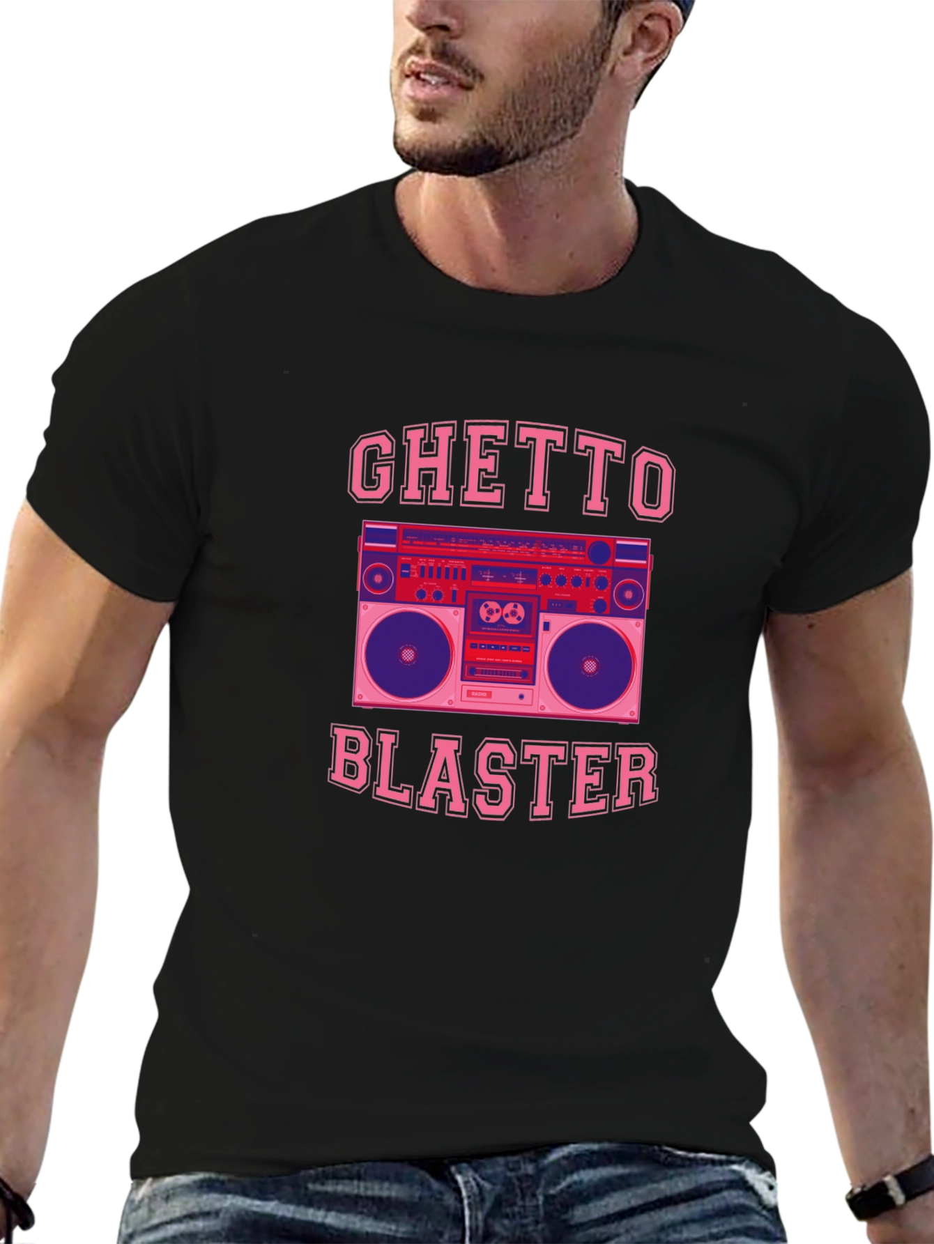 Black Ghetto Blaster Graphic Tee - Retro Boombox T-Shirt view 6