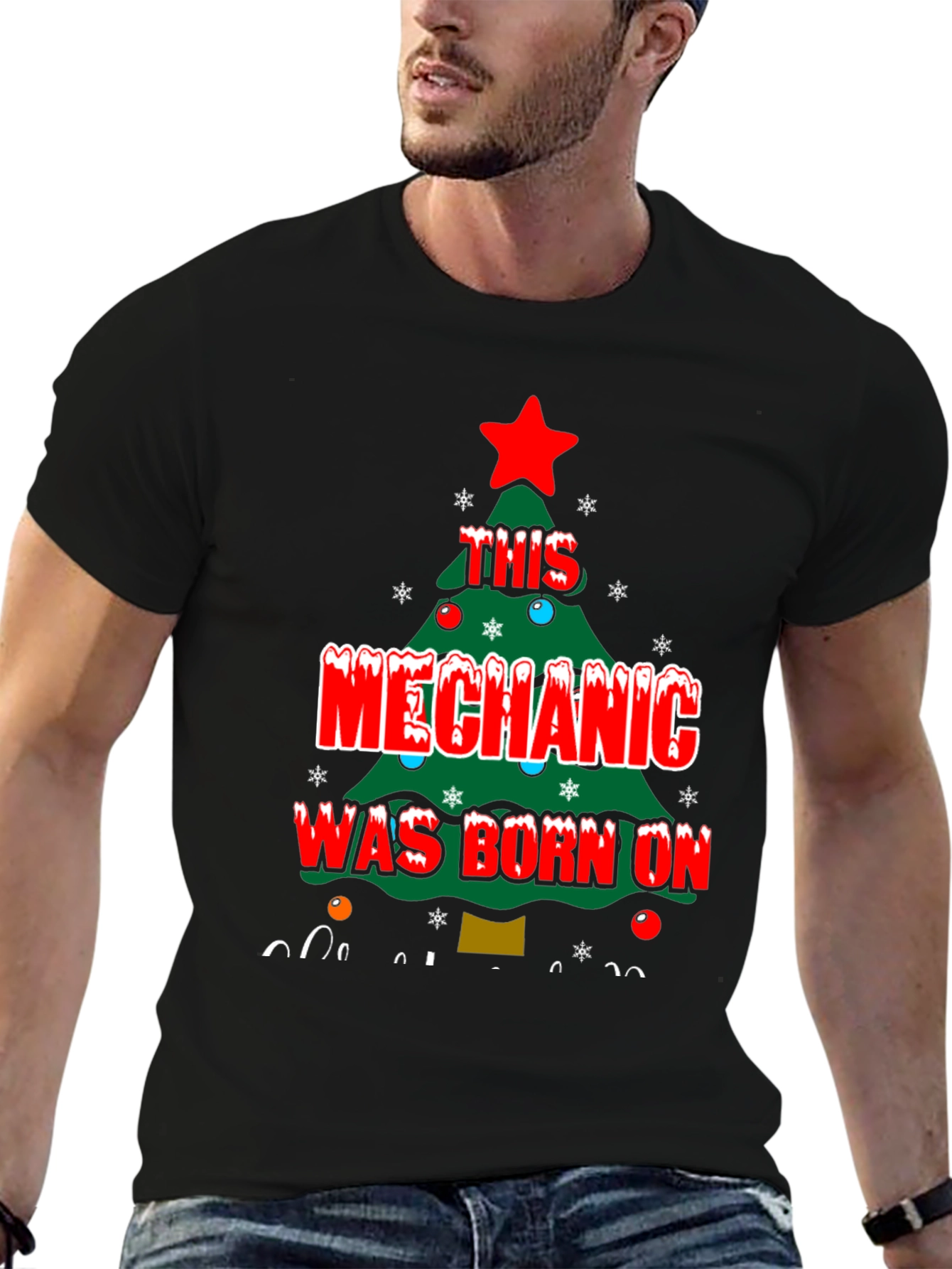 Black Mechanic Christmas Tree T-Shirt view 6