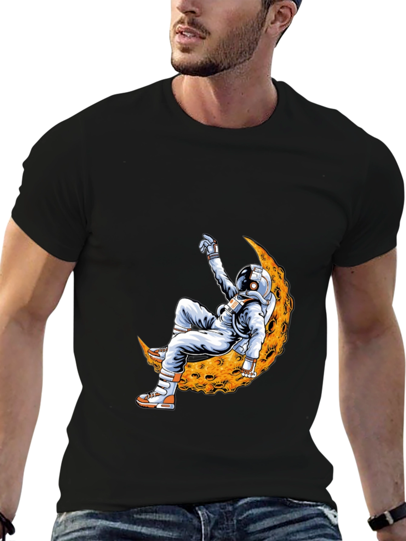 Black Astronaut Moon T-Shirt - Cool Space Design view 6