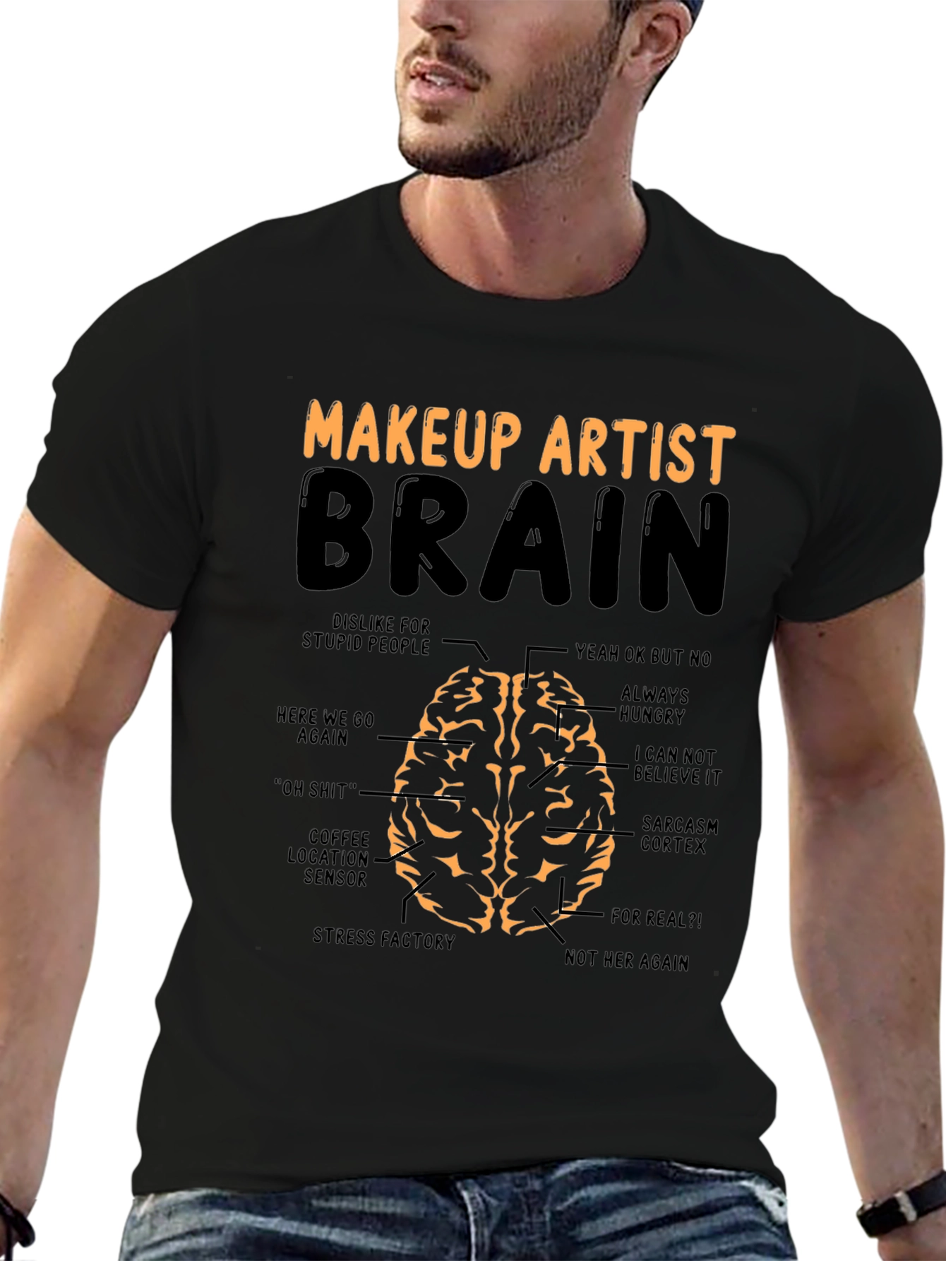 Black Makeup Artist Brain T-Shirt - Funny Gift for Stylists view 6
