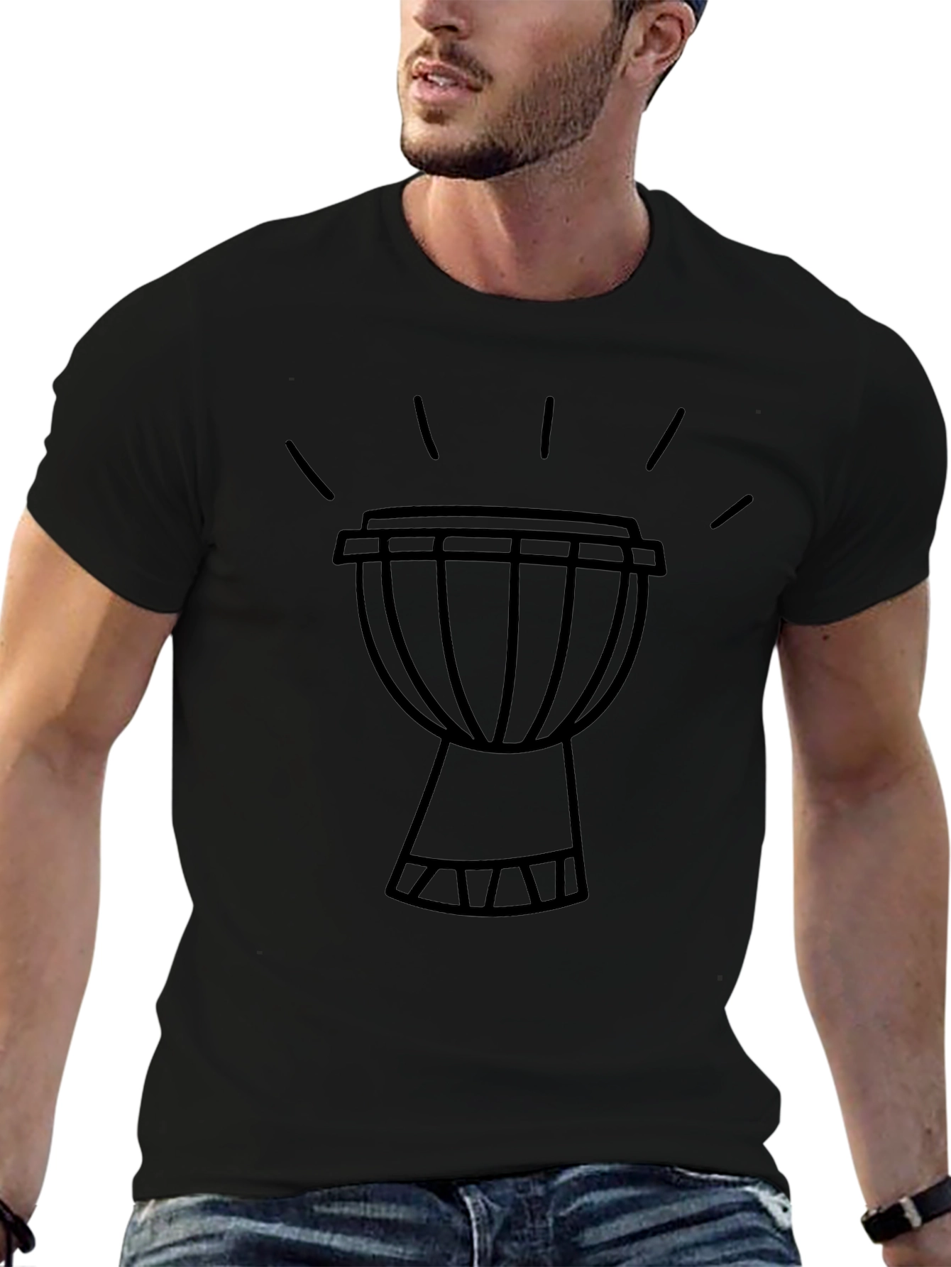 Black Djembe Drum Graphic Tee - Black Cotton T-Shirt view 6
