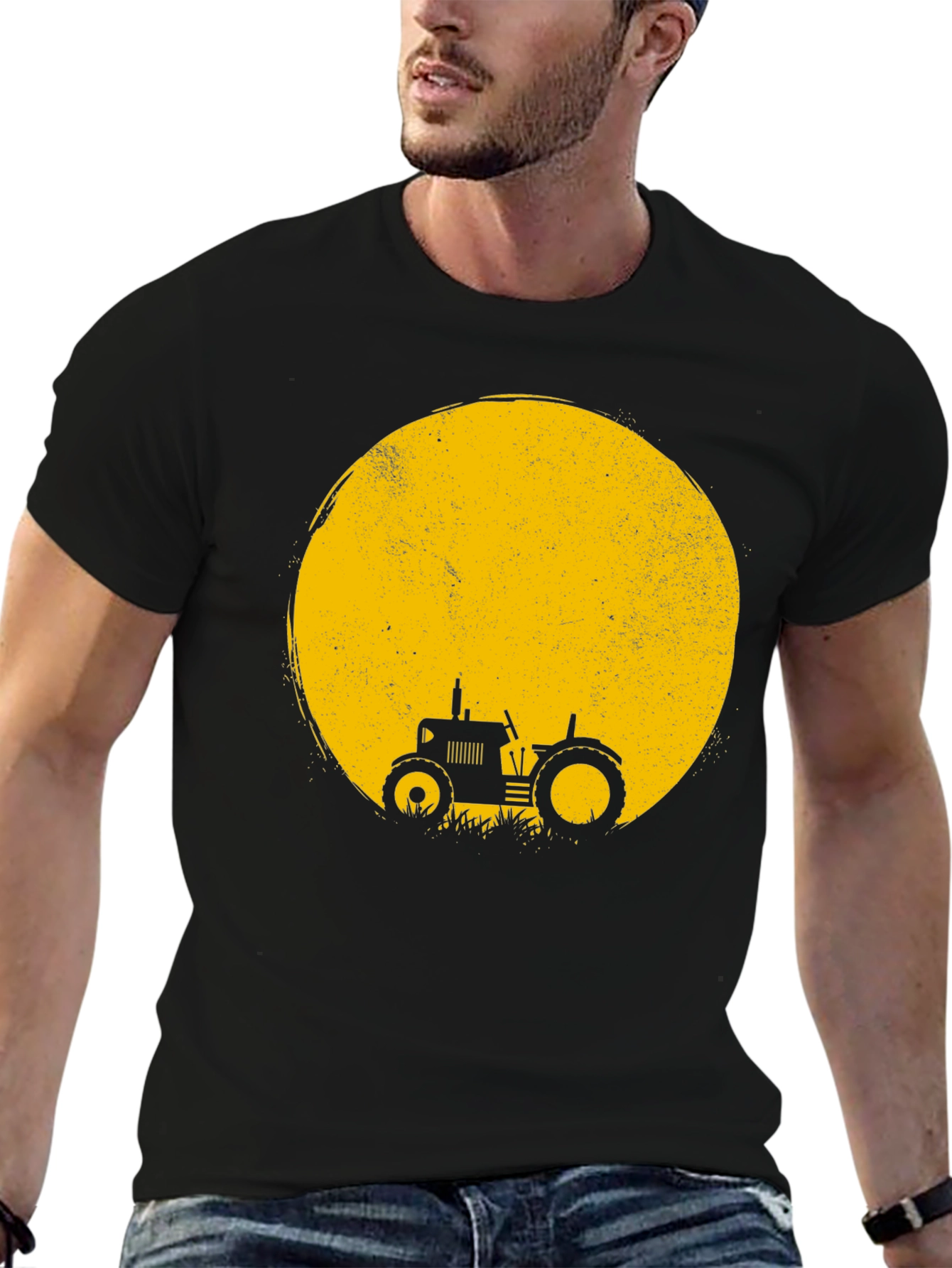 Black Tractor Moon Graphic Tee - Black Cotton Blend view 6