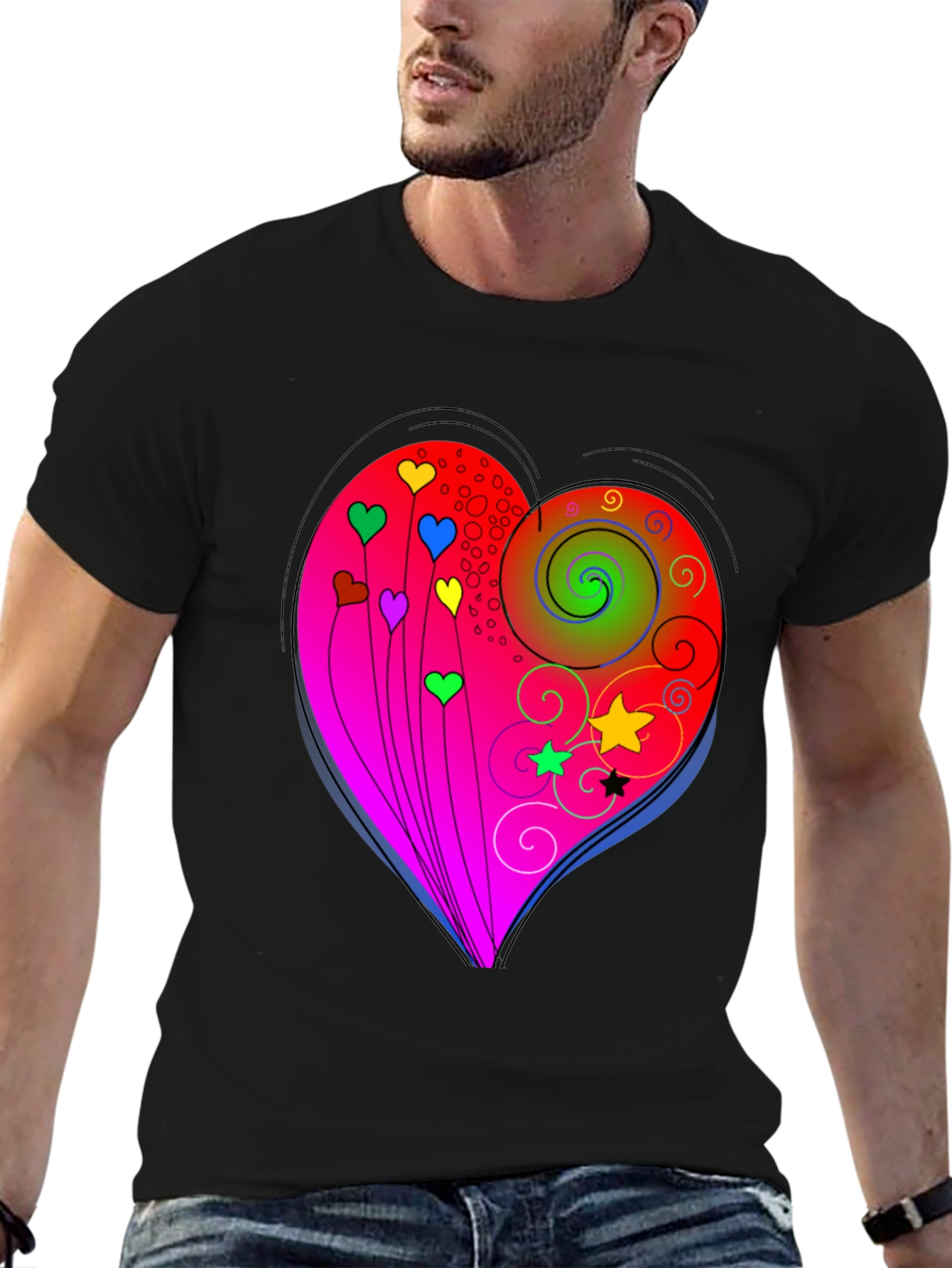 Black Heart Swirls Graphic T-Shirt - Stylish Casual Wear view 6