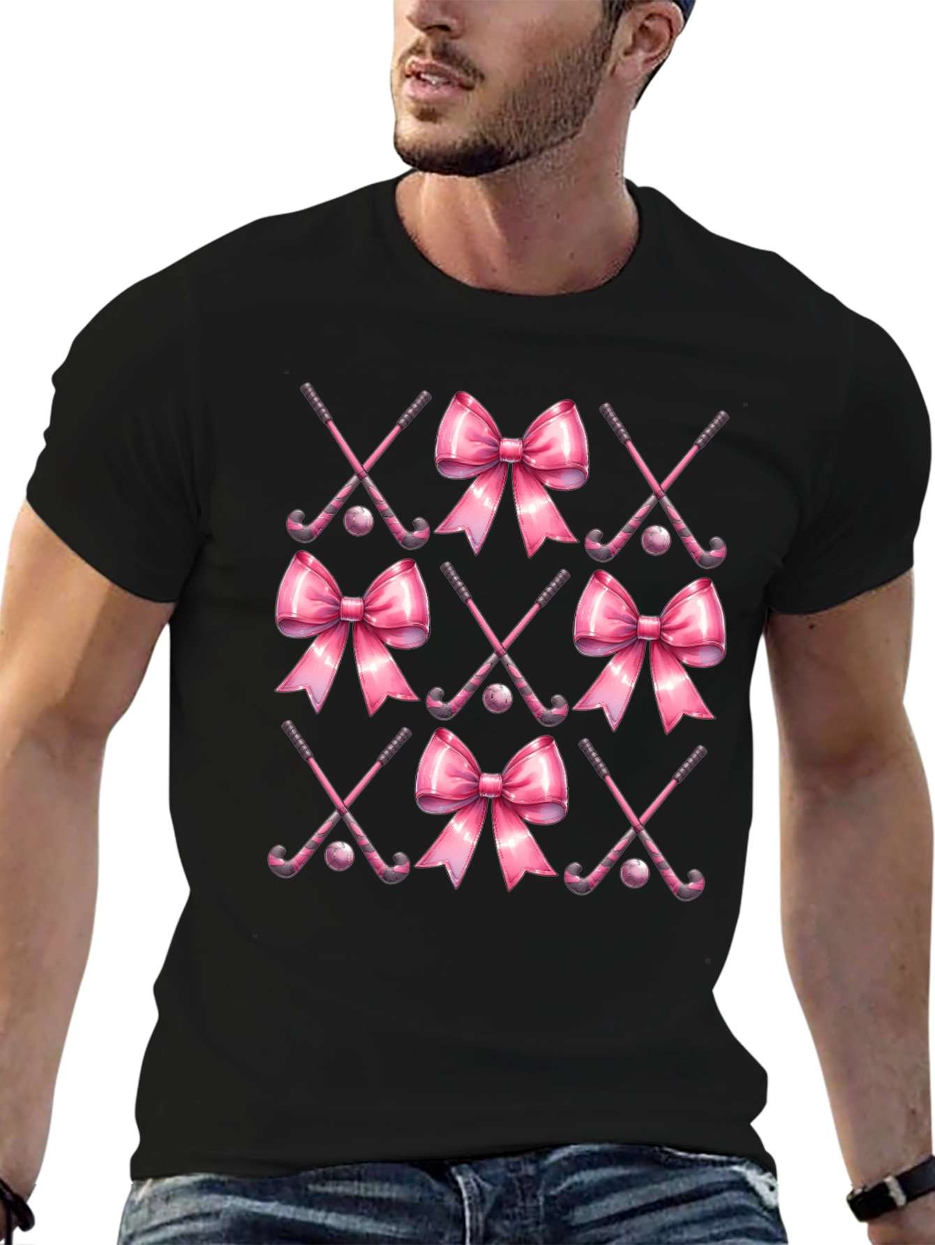Black Pink Hockey Bow T-Shirt view 6