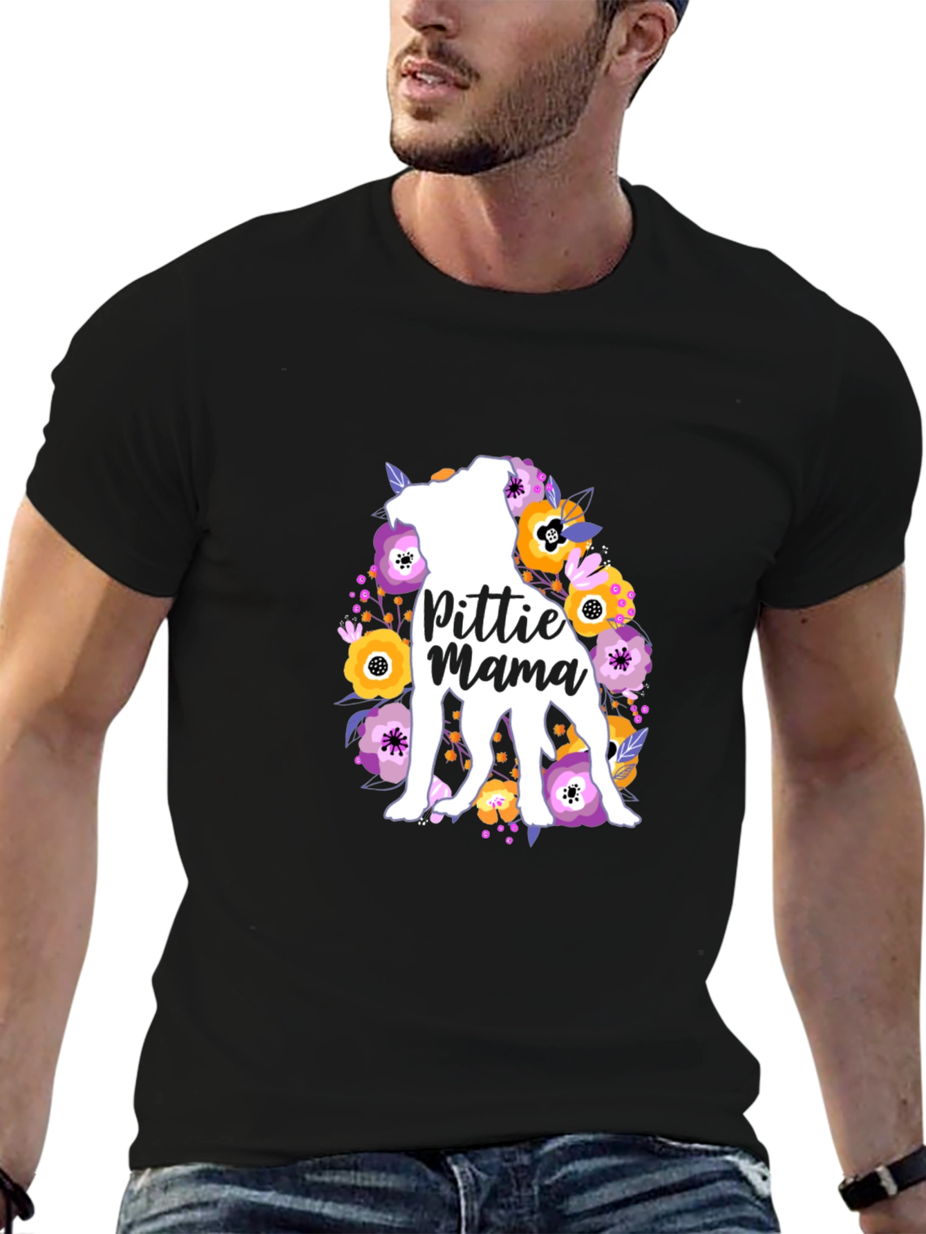 Black Pittie Mama Floral Dog T-Shirt view 6