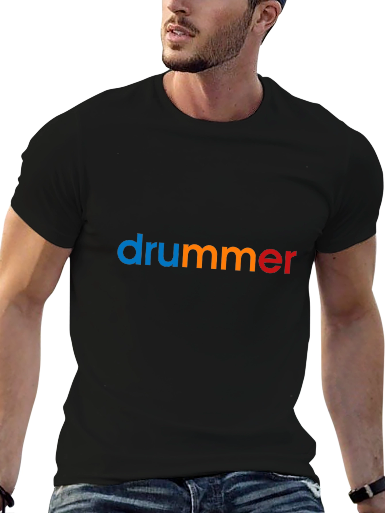 Black Colorful "Drummer" Graphic Black T-Shirt view 6