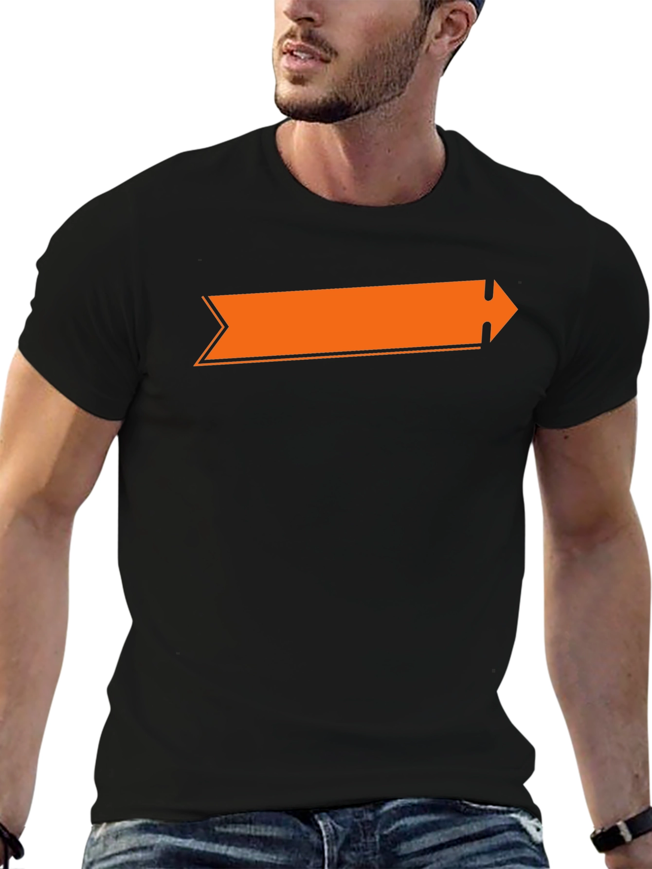 Black Orange Arrow Graphic Black T-Shirt view 6