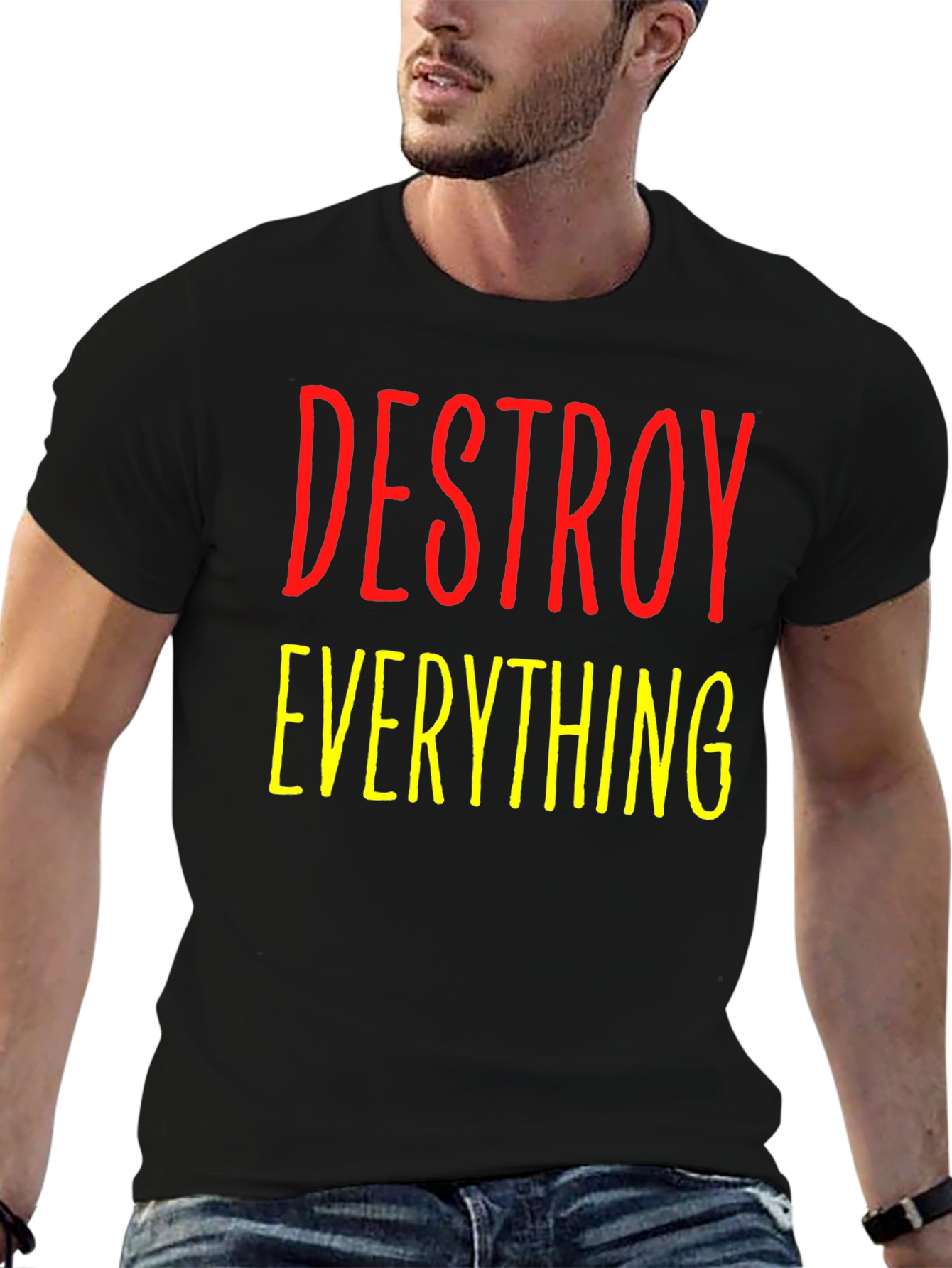 Black Destroy Everything Graphic Tee - Bold Statement Shirt view 6