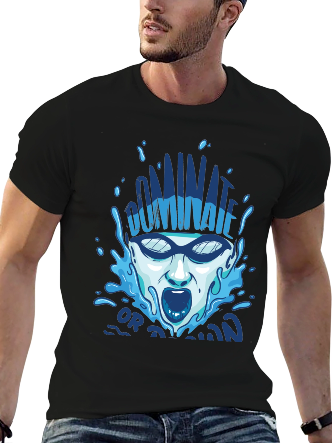 Black Dominate or Drown T-Shirt - Swimmer Graphic Tee view 6