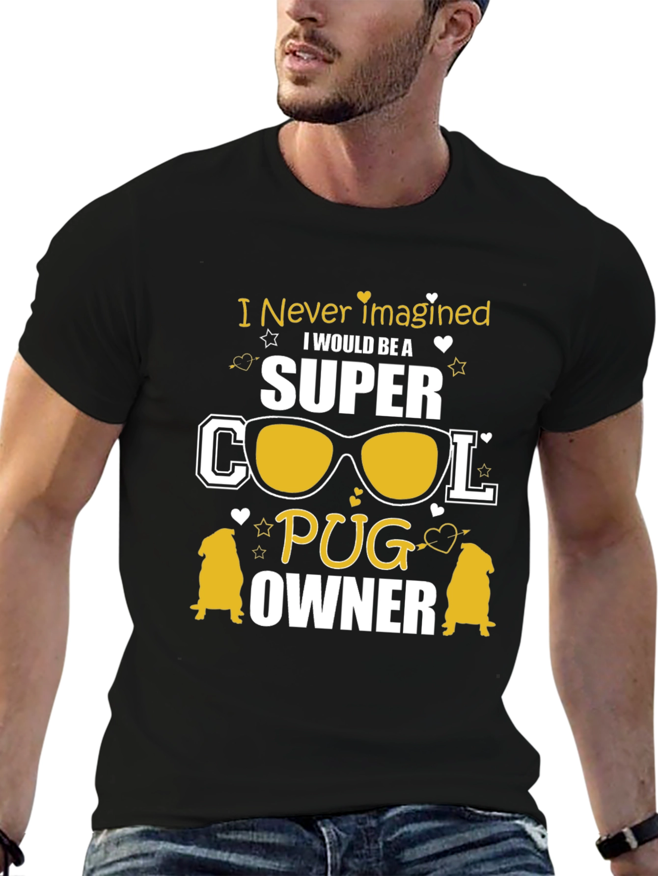 Black Super Cool Pug Owner Black T-Shirt view 6