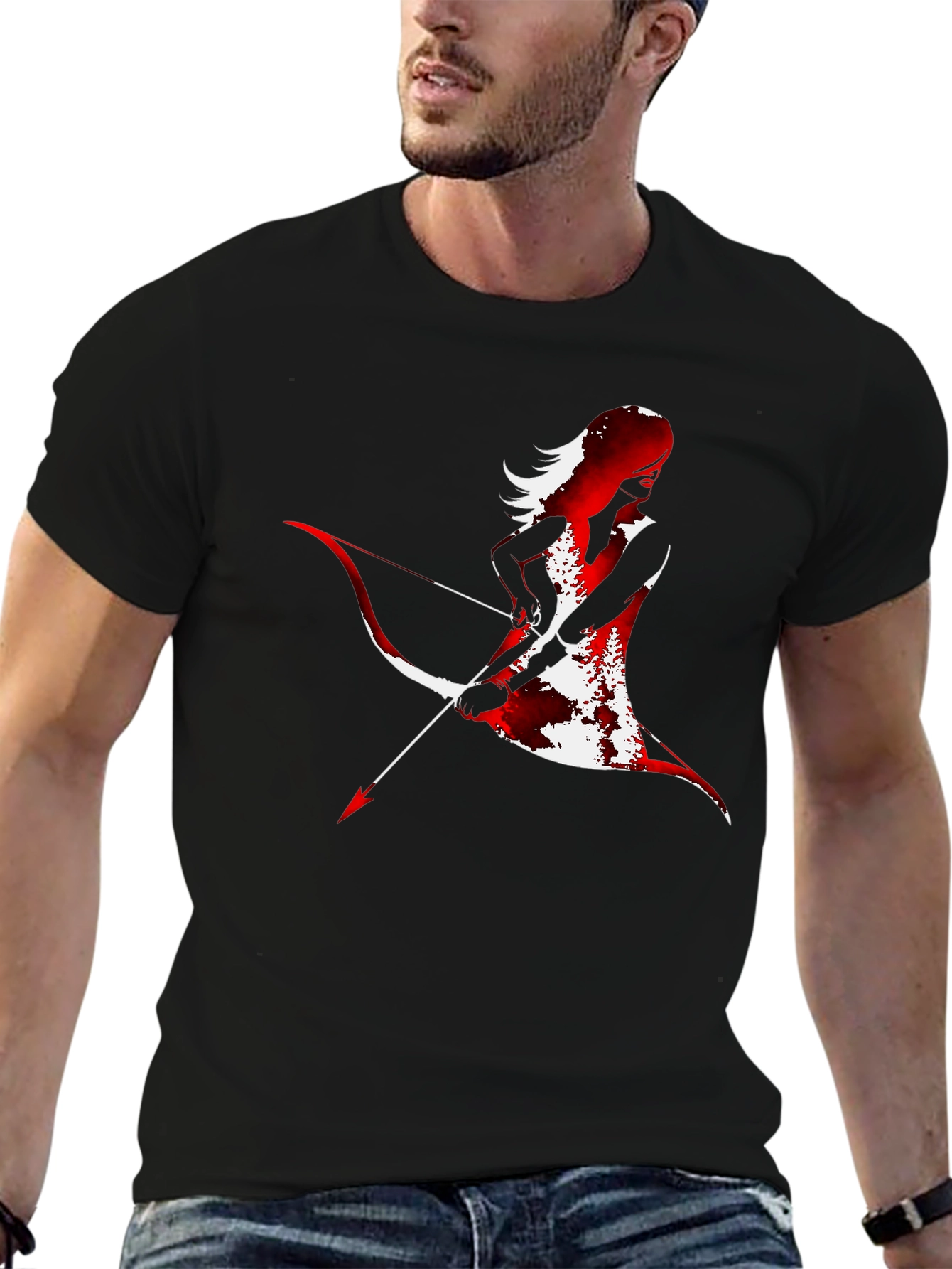 Black Archer Silhouette Graphic Tee - Black Cotton Blend view 6