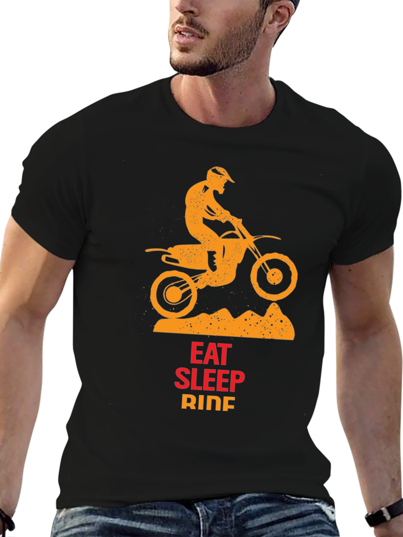 Black Eat Sleep Ride T-Shirt - Motocross Design view 6