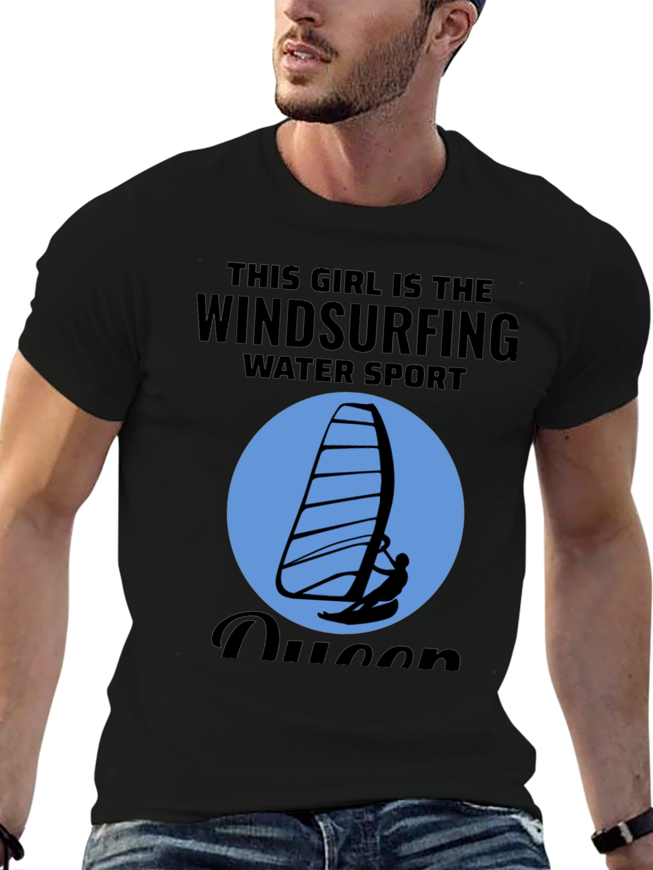 Black Windsurfing Queen T-Shirt - Water Sport Design view 6