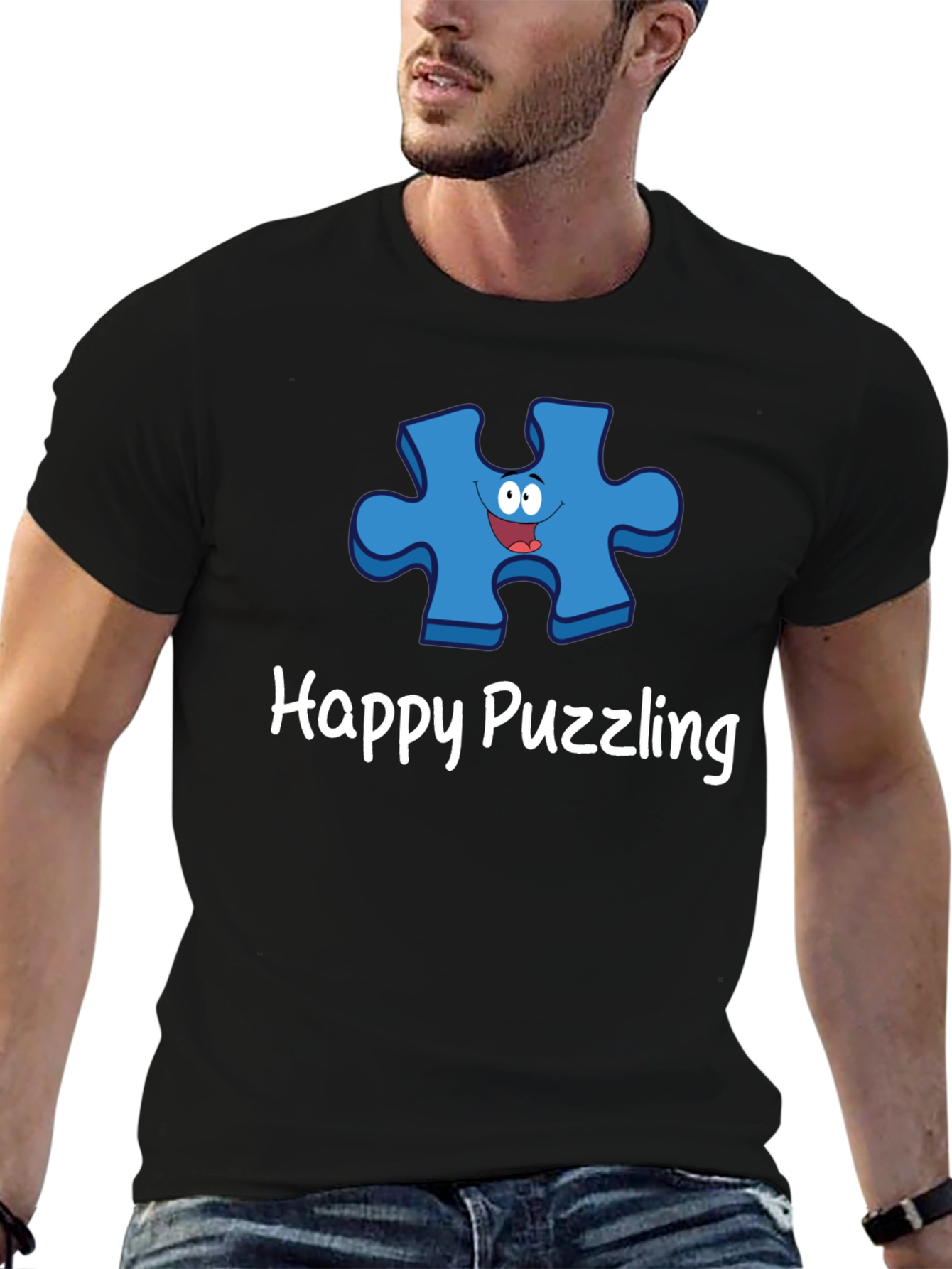 Black Happy Puzzling Graphic T-Shirt view 6