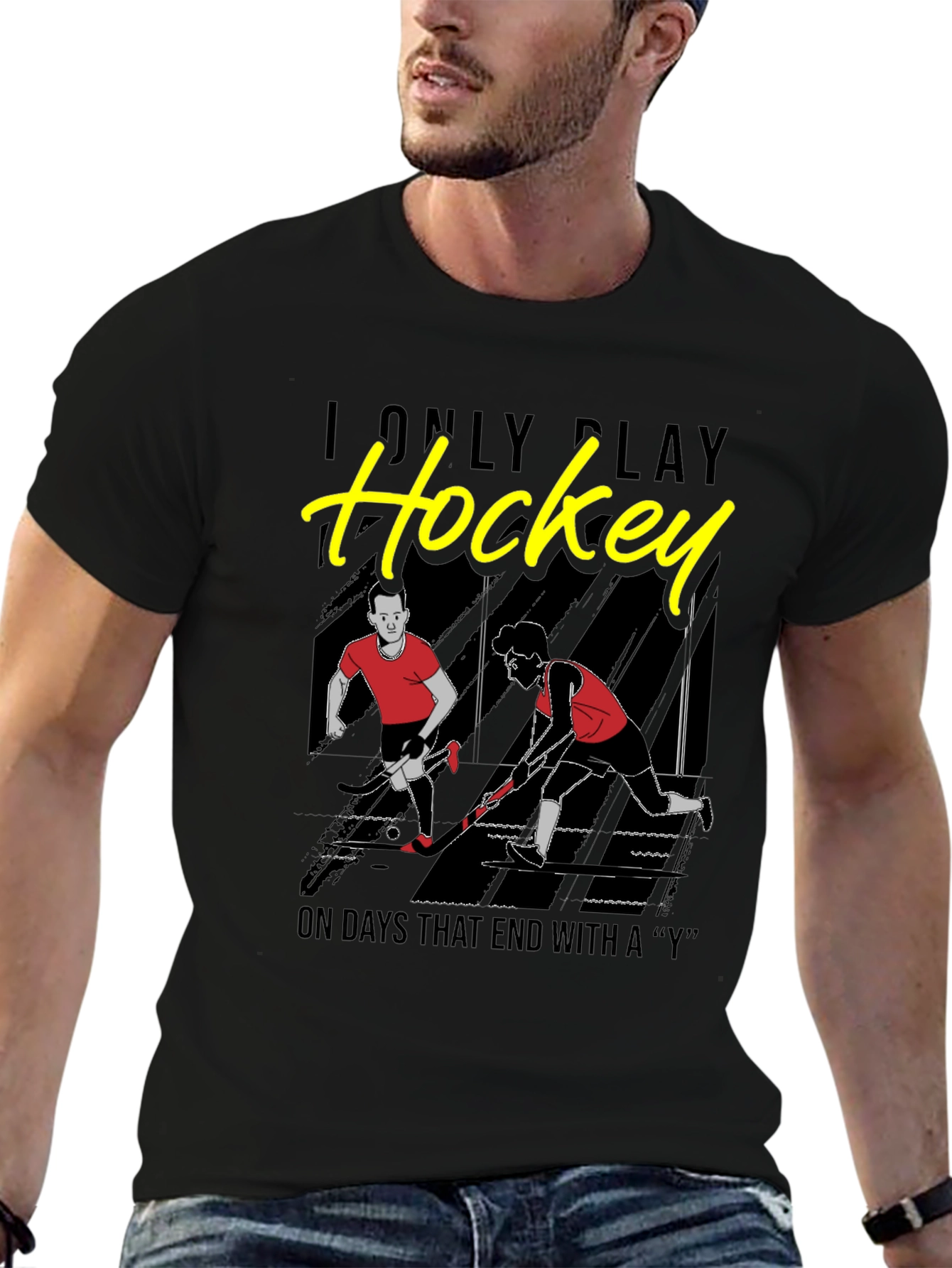 Black Funny Hockey Player Graphic T-Shirt view 6