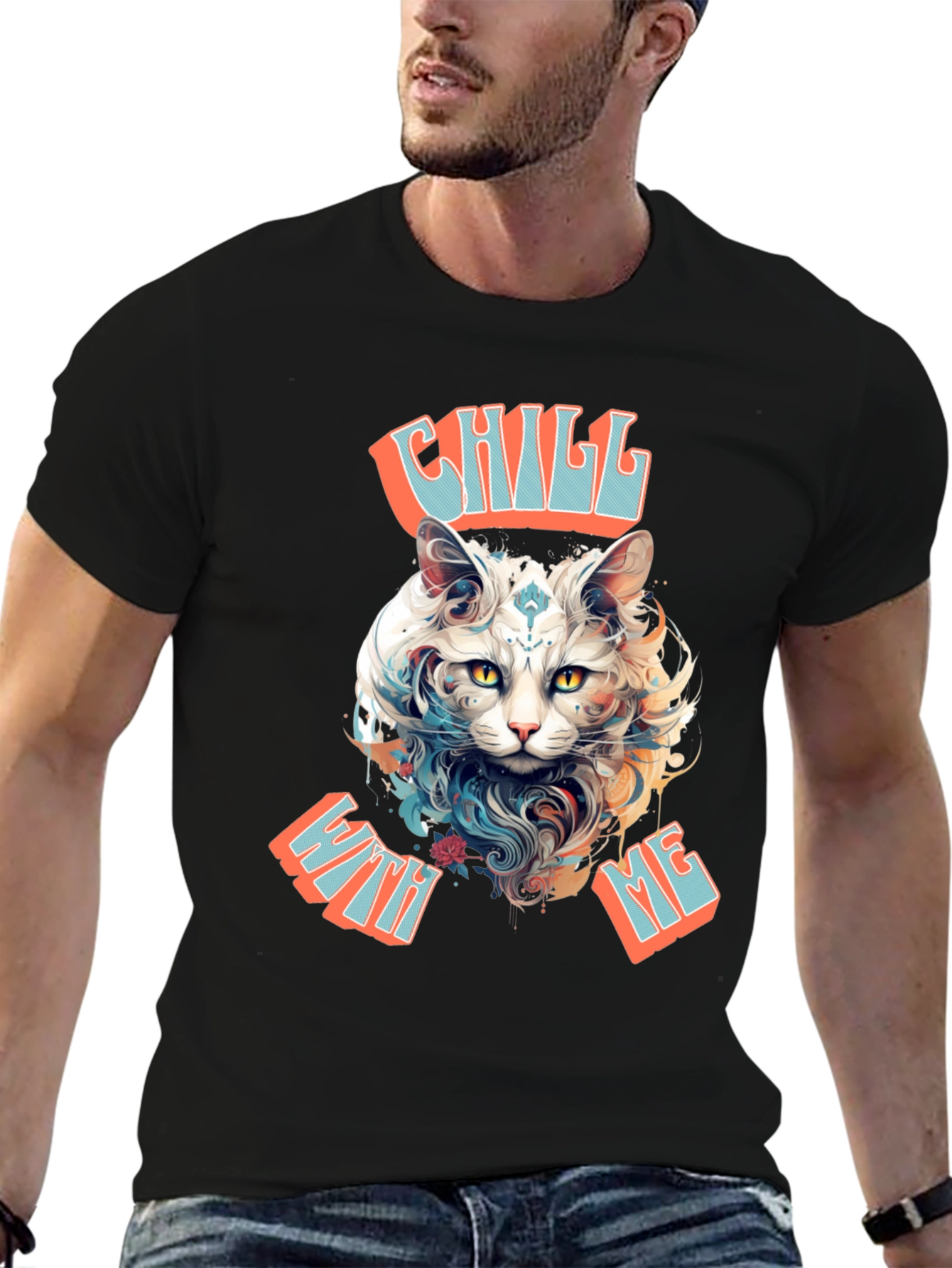 Black Chill With Me Cat Graphic Tee view 6