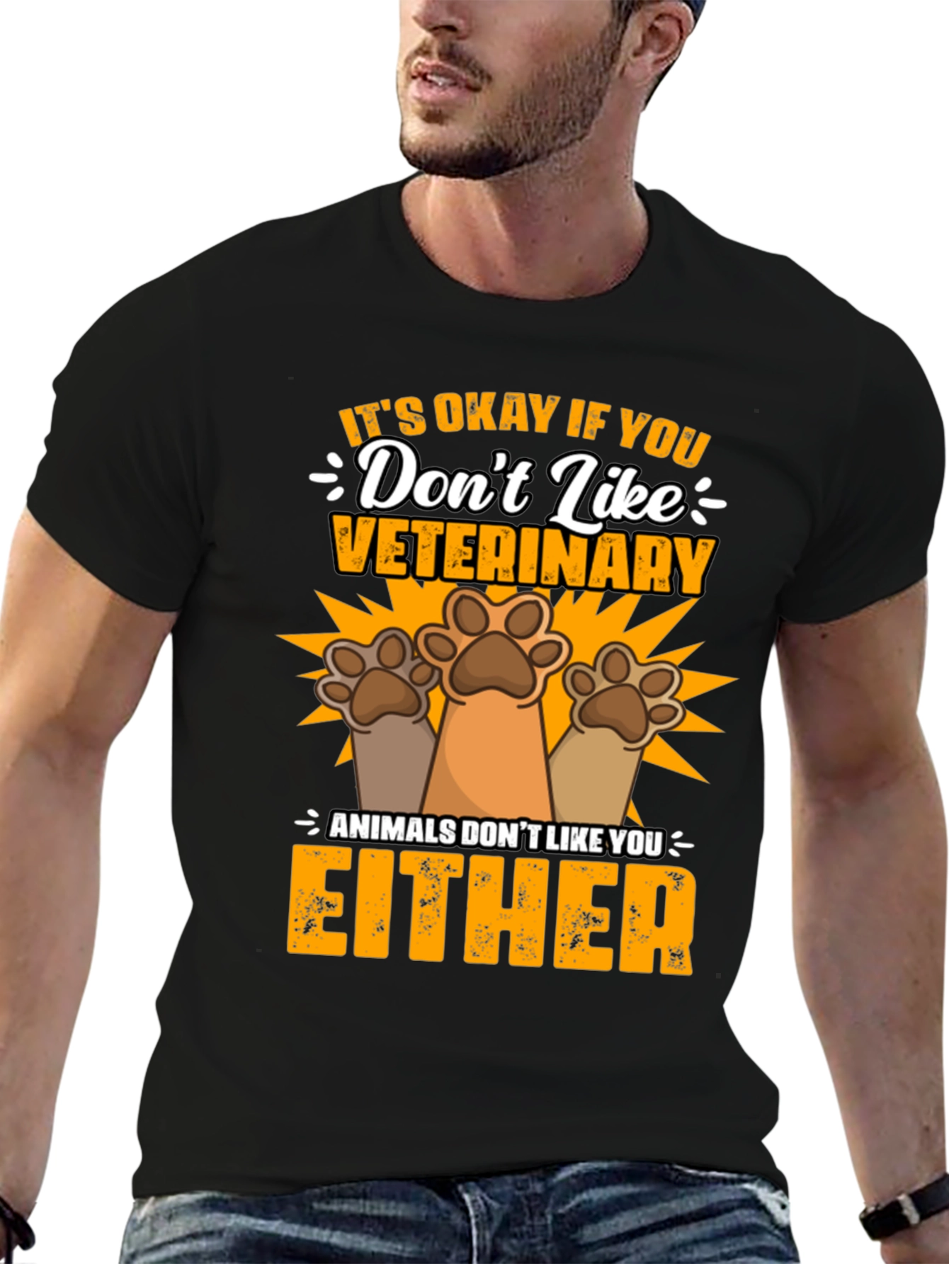 Black Veterinary Humor T-Shirt: Animals Don't Like You Either view 6
