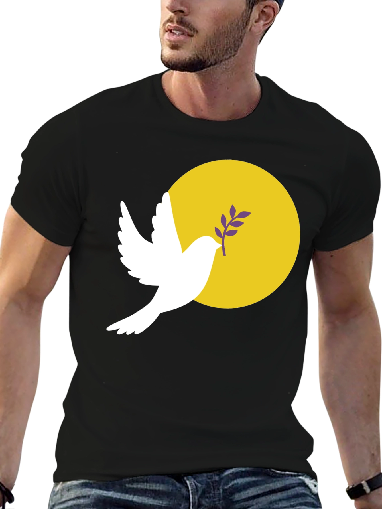 Black Peace Dove Graphic Tee - Stylish Black Cotton Blend T-Shirt view 6