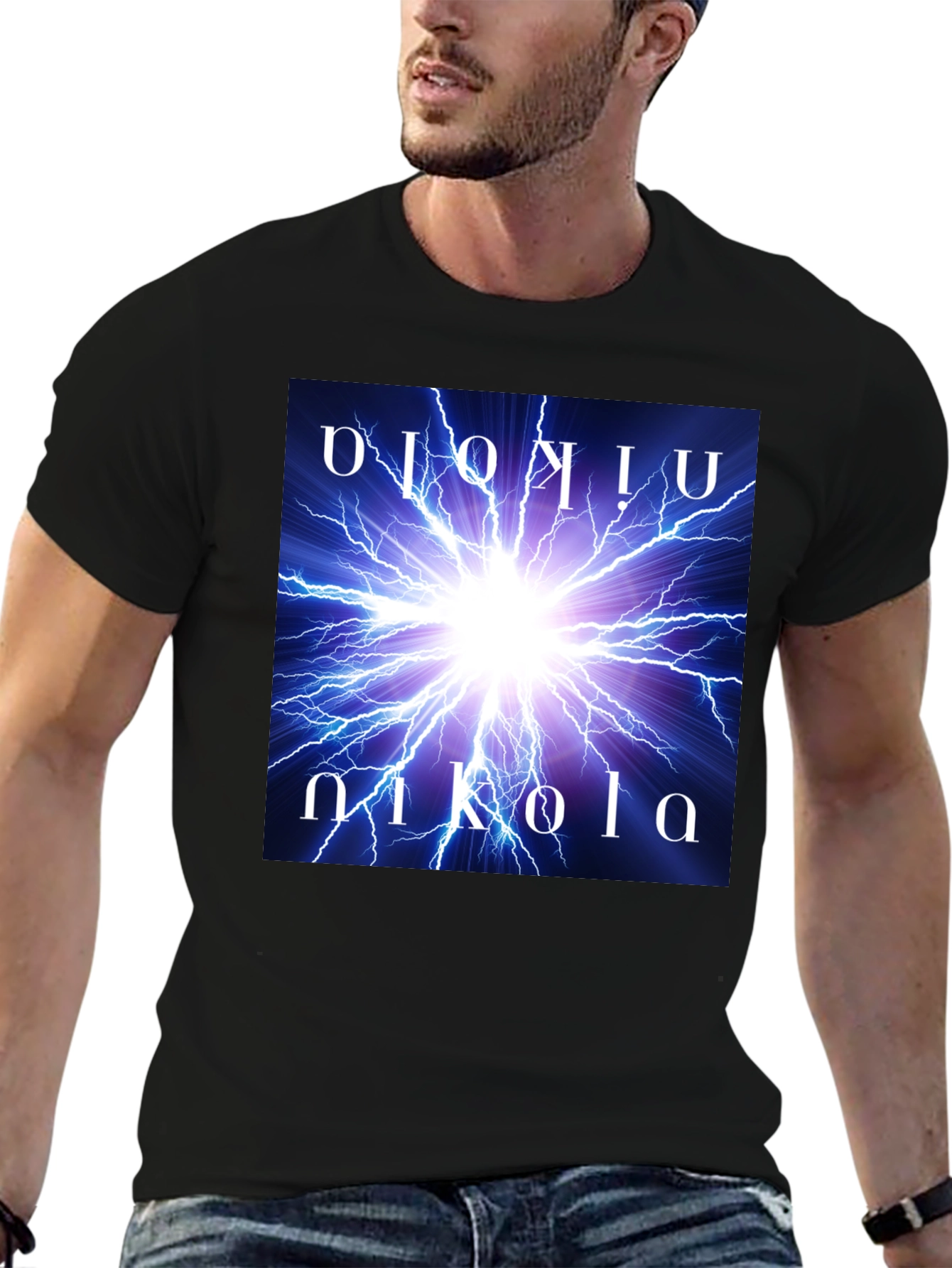 Black Nikola Tesla Lightning Bolt Graphic Tee view 6