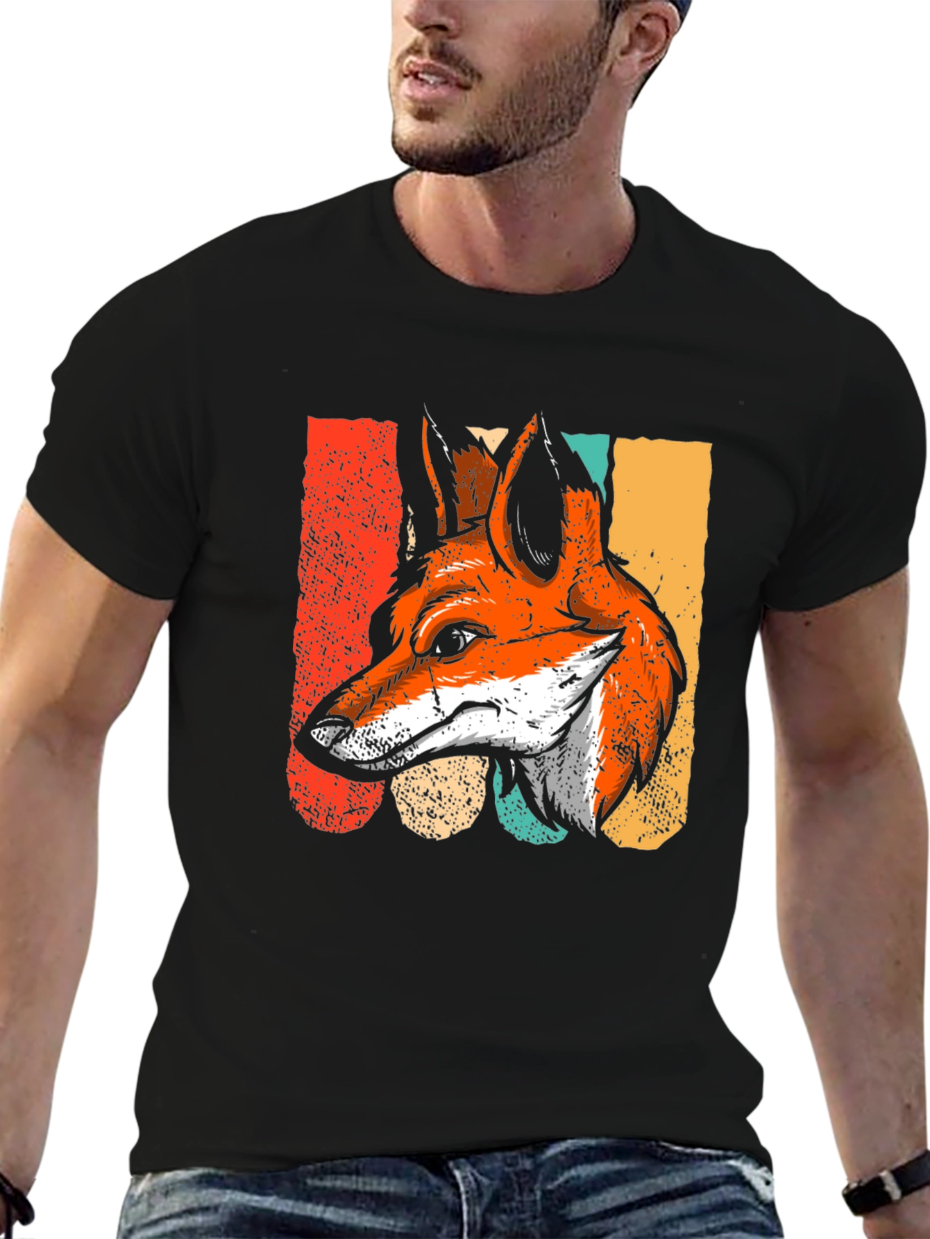 Black Retro Fox Graphic Tee - Cool Animal Design view 6