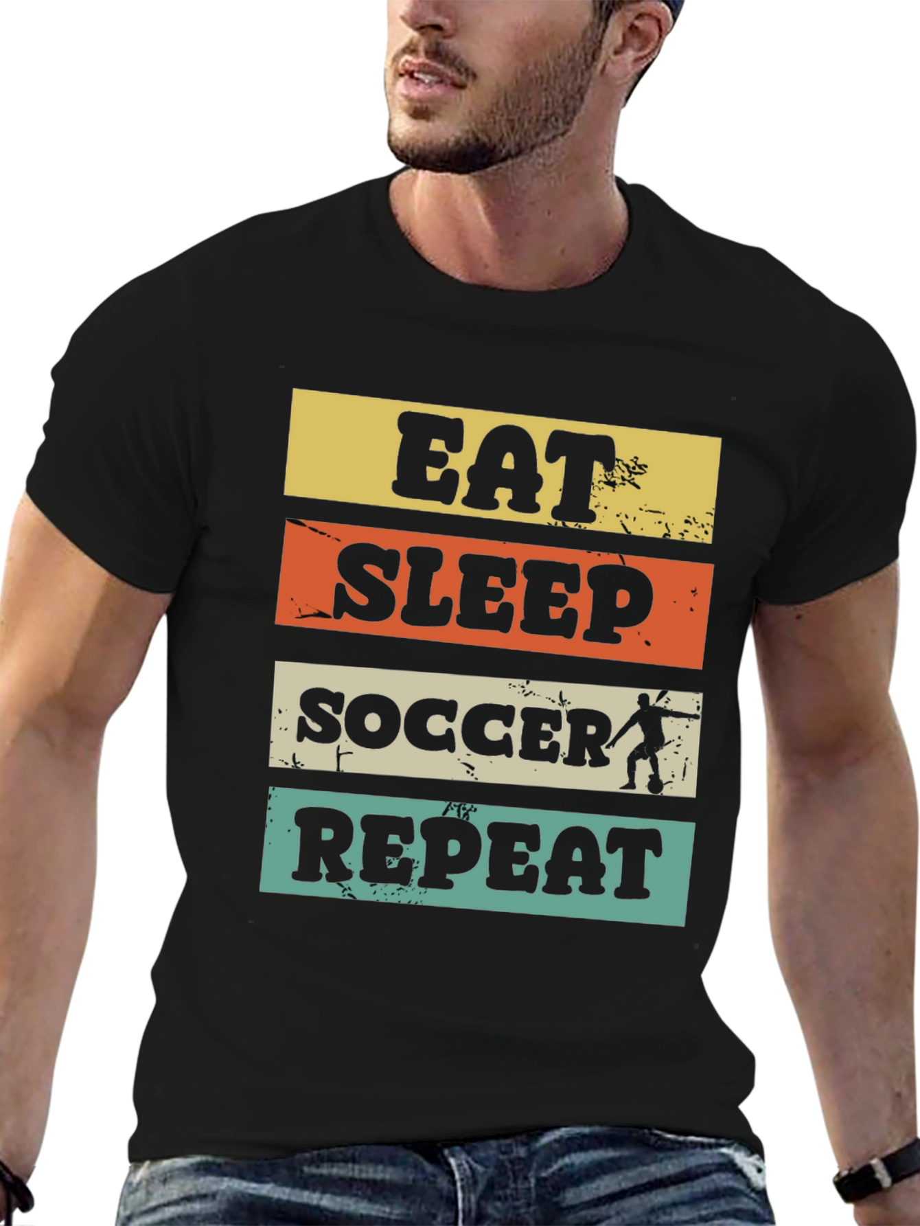 Black Eat Sleep Soccer Repeat Graphic Tee view 6
