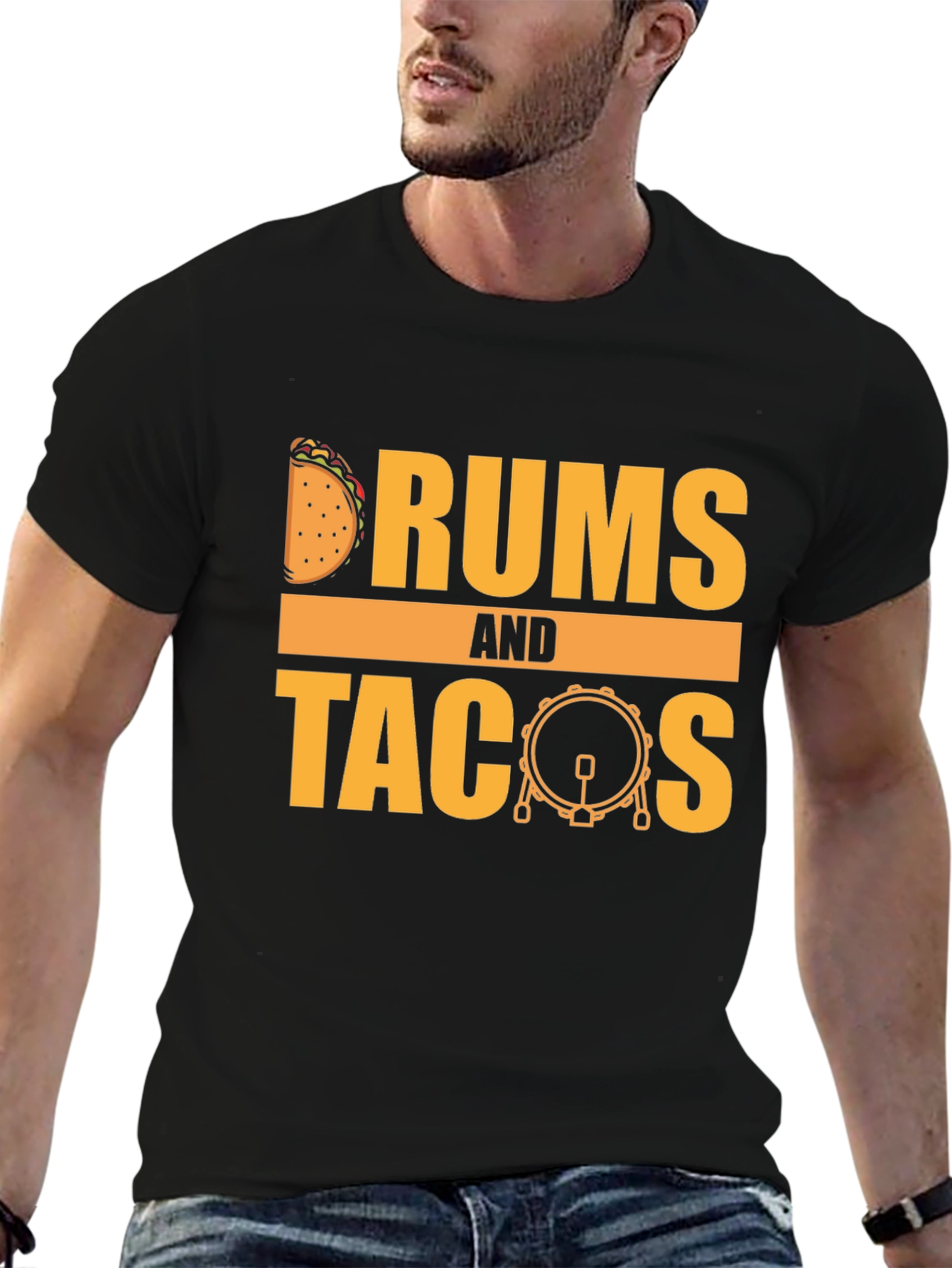 Black Drums and Tacos Graphic T-Shirt - Foodie Musician Tee view 6